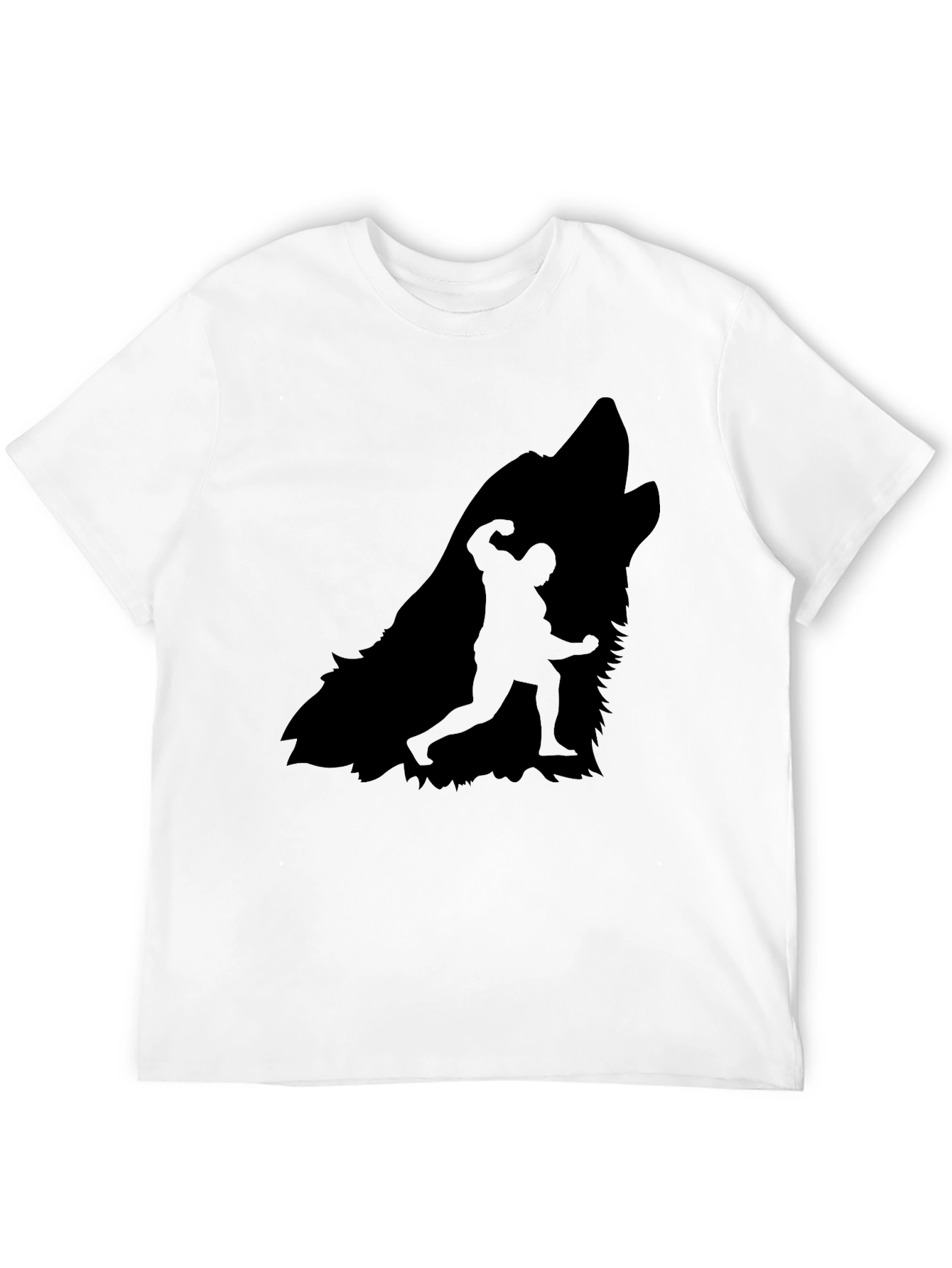 Wolf Howling Bodybuilder Silhouette Graphic Tee - Black