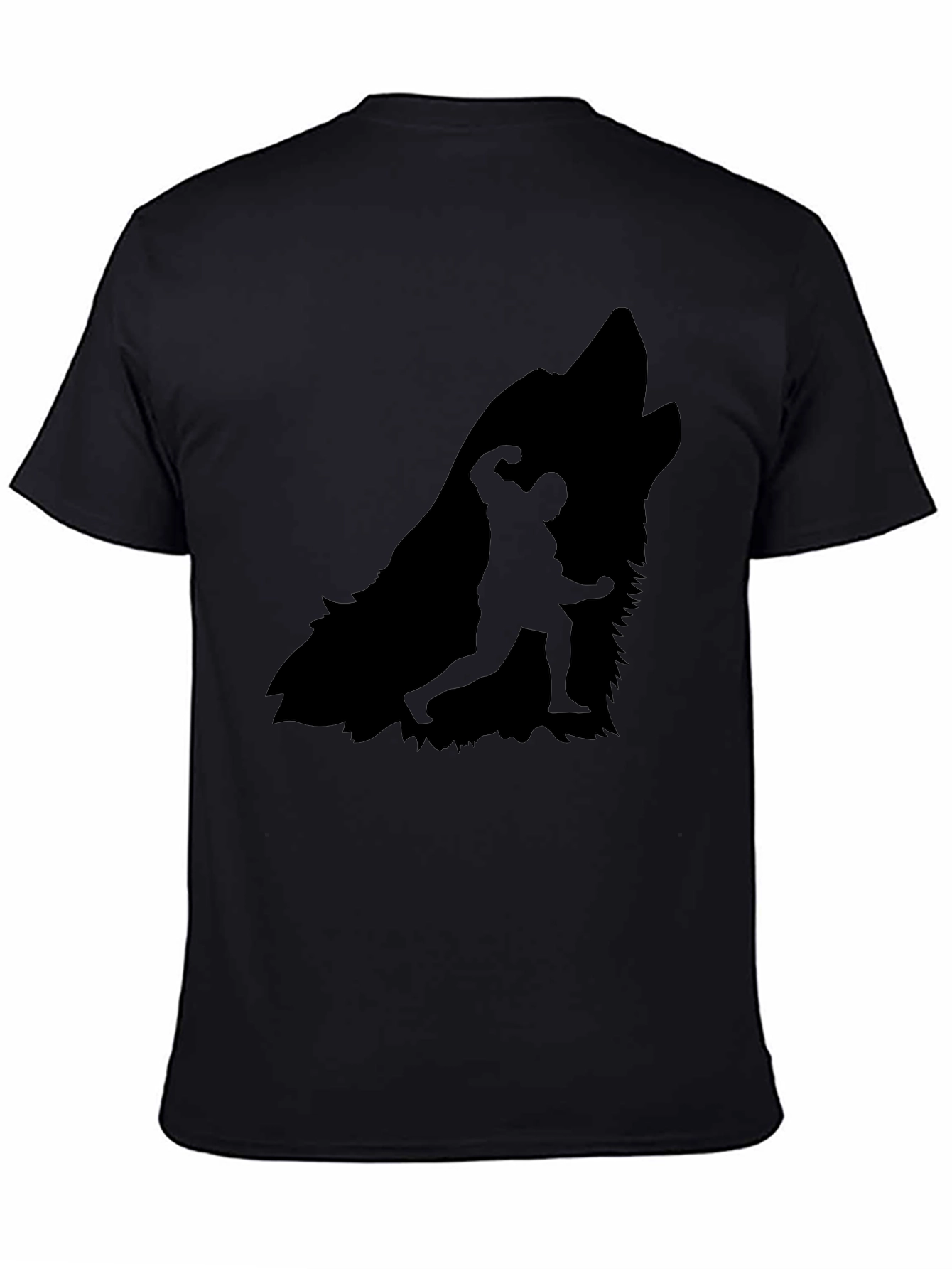 Wolf Howling Bodybuilder Silhouette Graphic Tee - Black