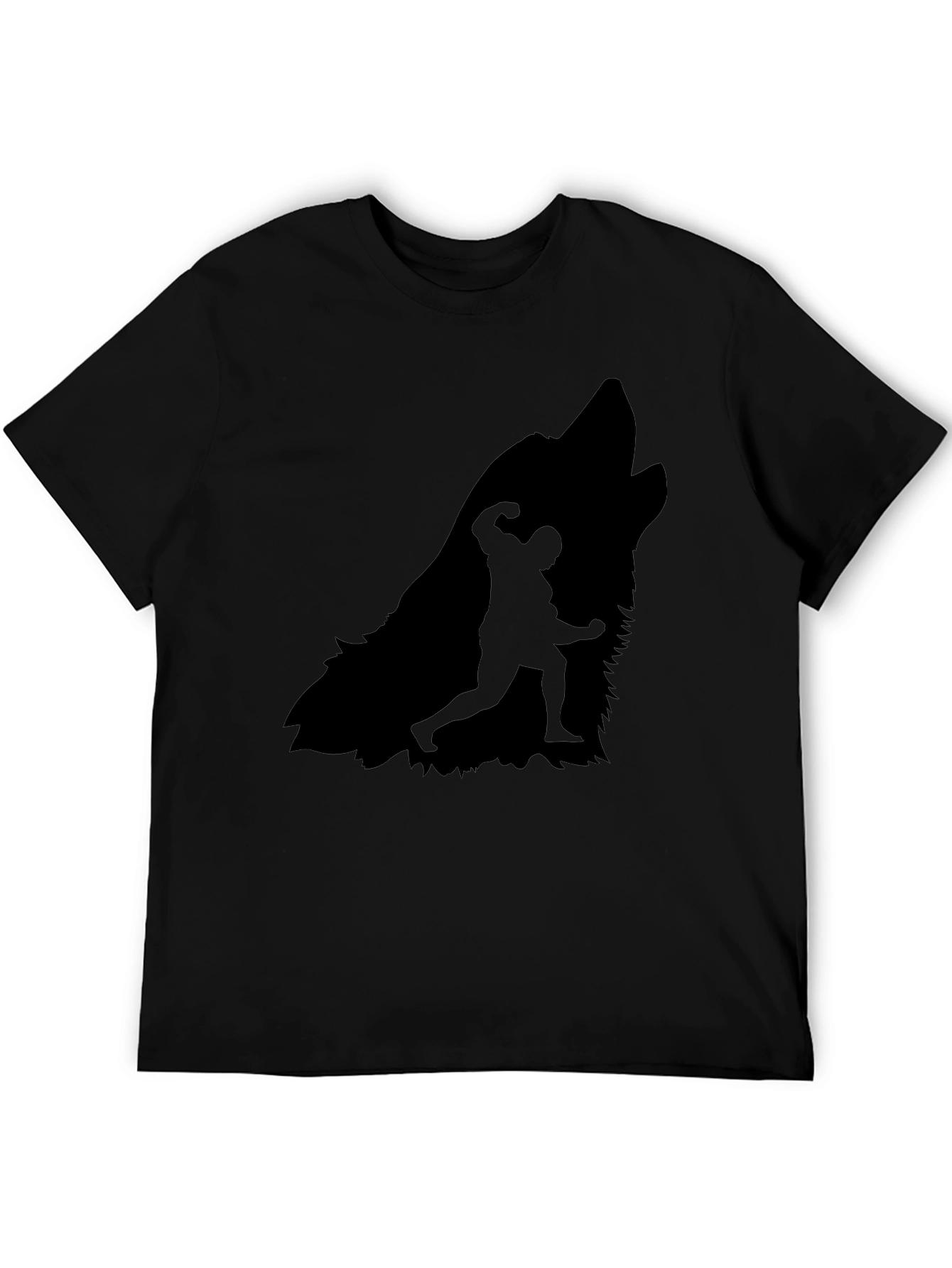 Wolf Howling Bodybuilder Silhouette Graphic Tee - Black