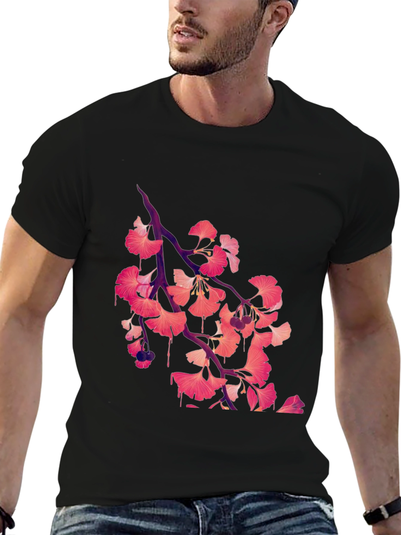 Gingko Leaf Graphic Black Tee