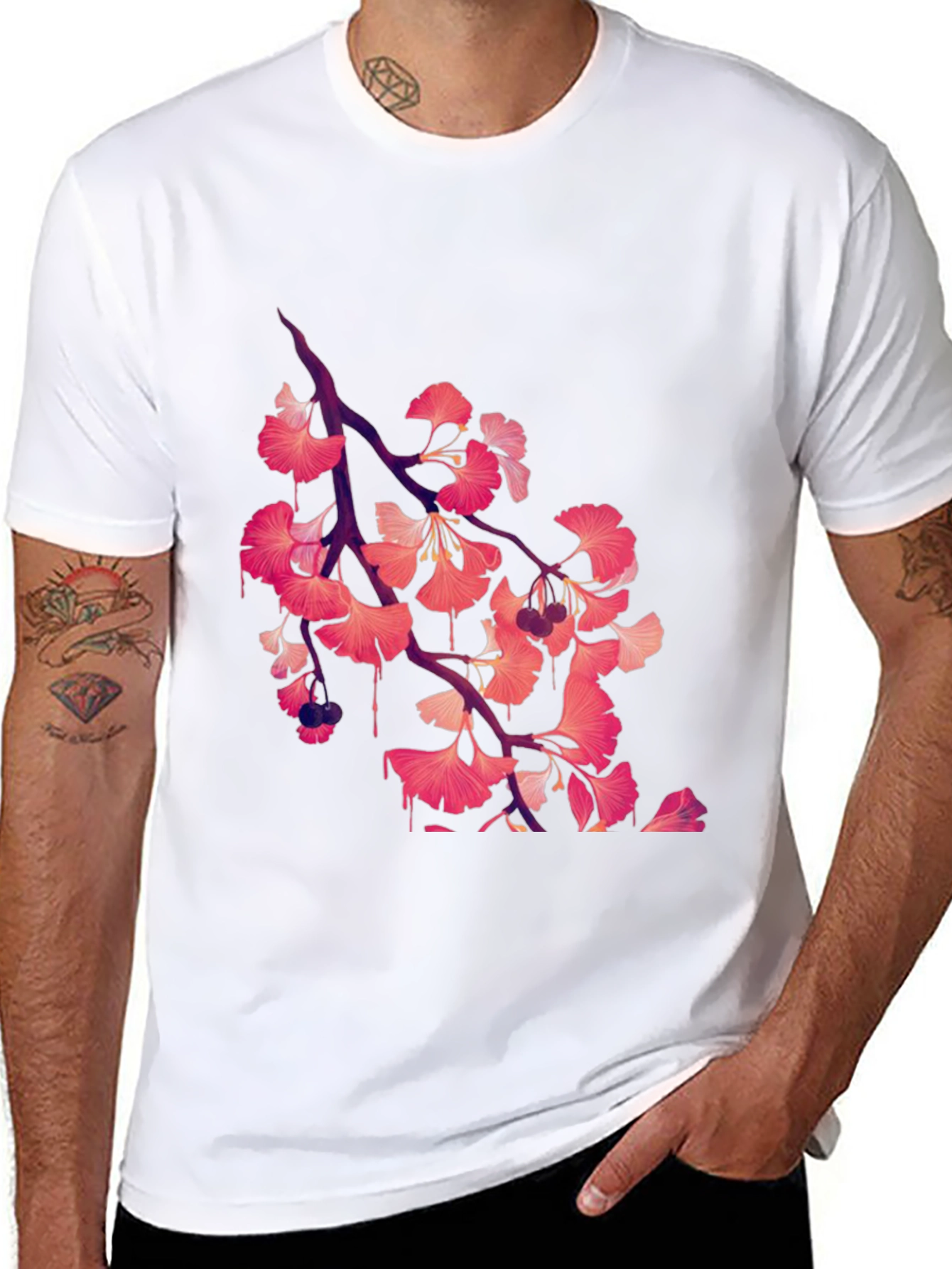 Gingko Leaf Graphic Black Tee
