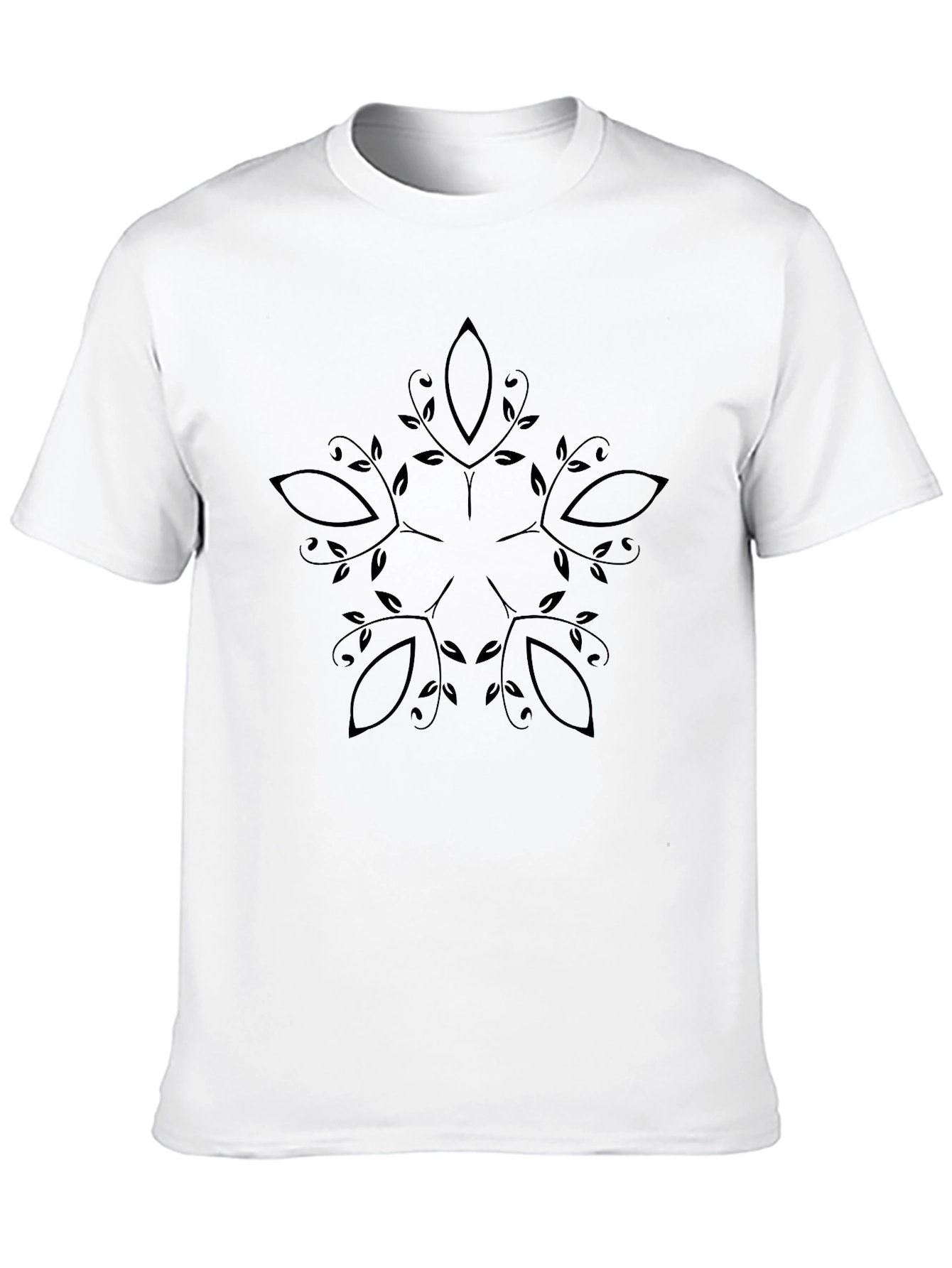 Mens Black Tee with Botanical Mandala Graphic