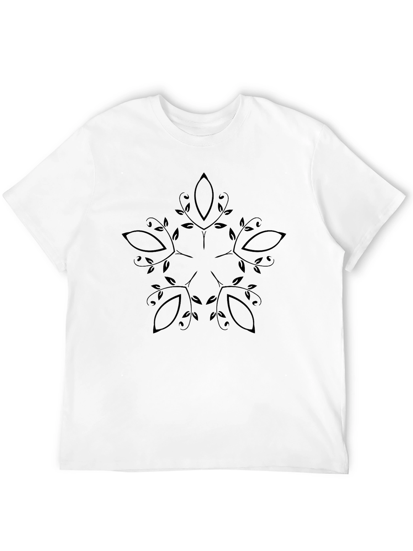 Mens Black Tee with Botanical Mandala Graphic