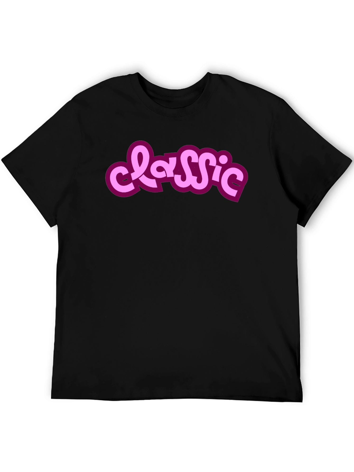 Classic Style Black Tee with Pink Lettering