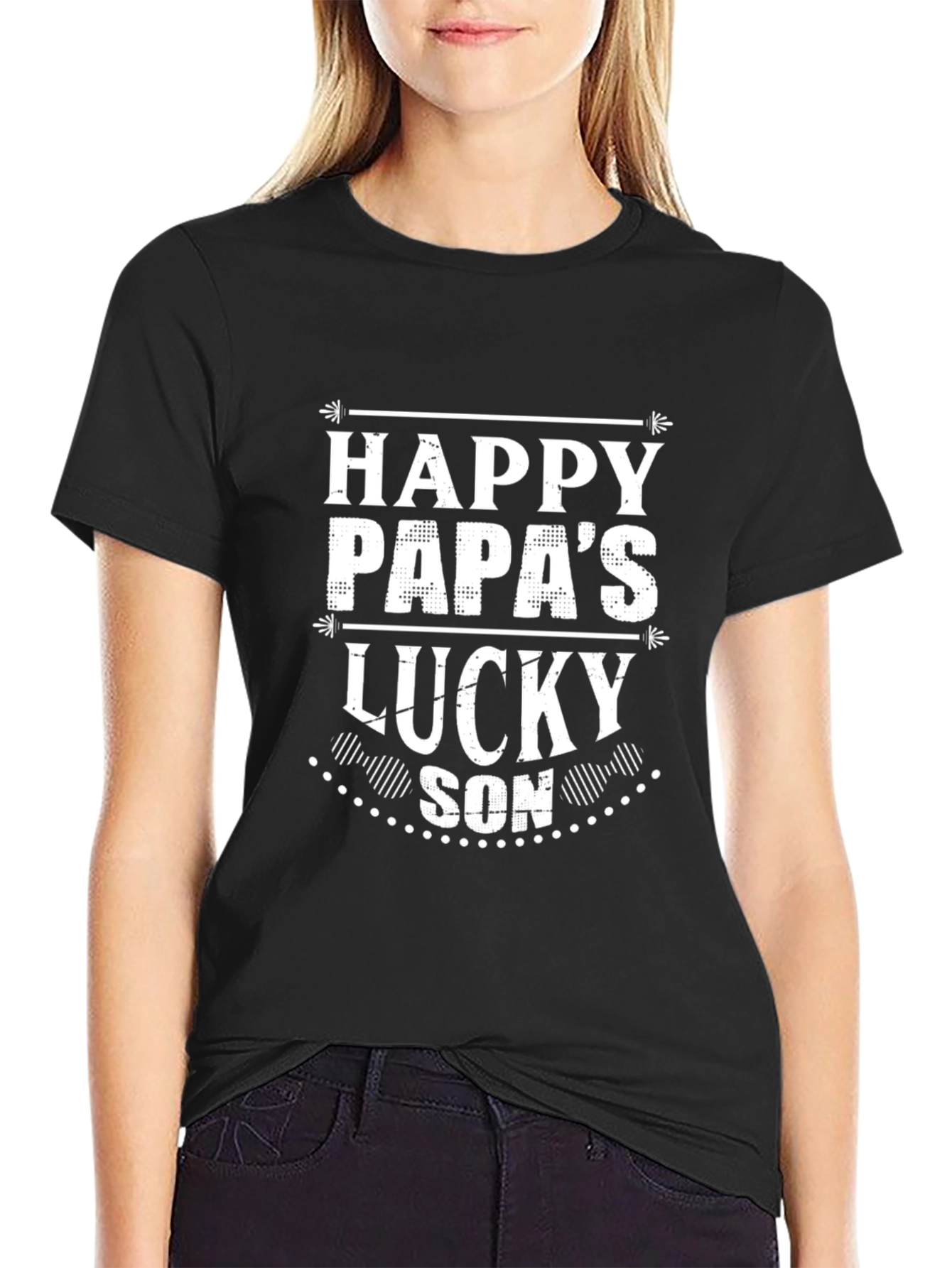 Happy Papas Lucky Son Black T-Shirt
