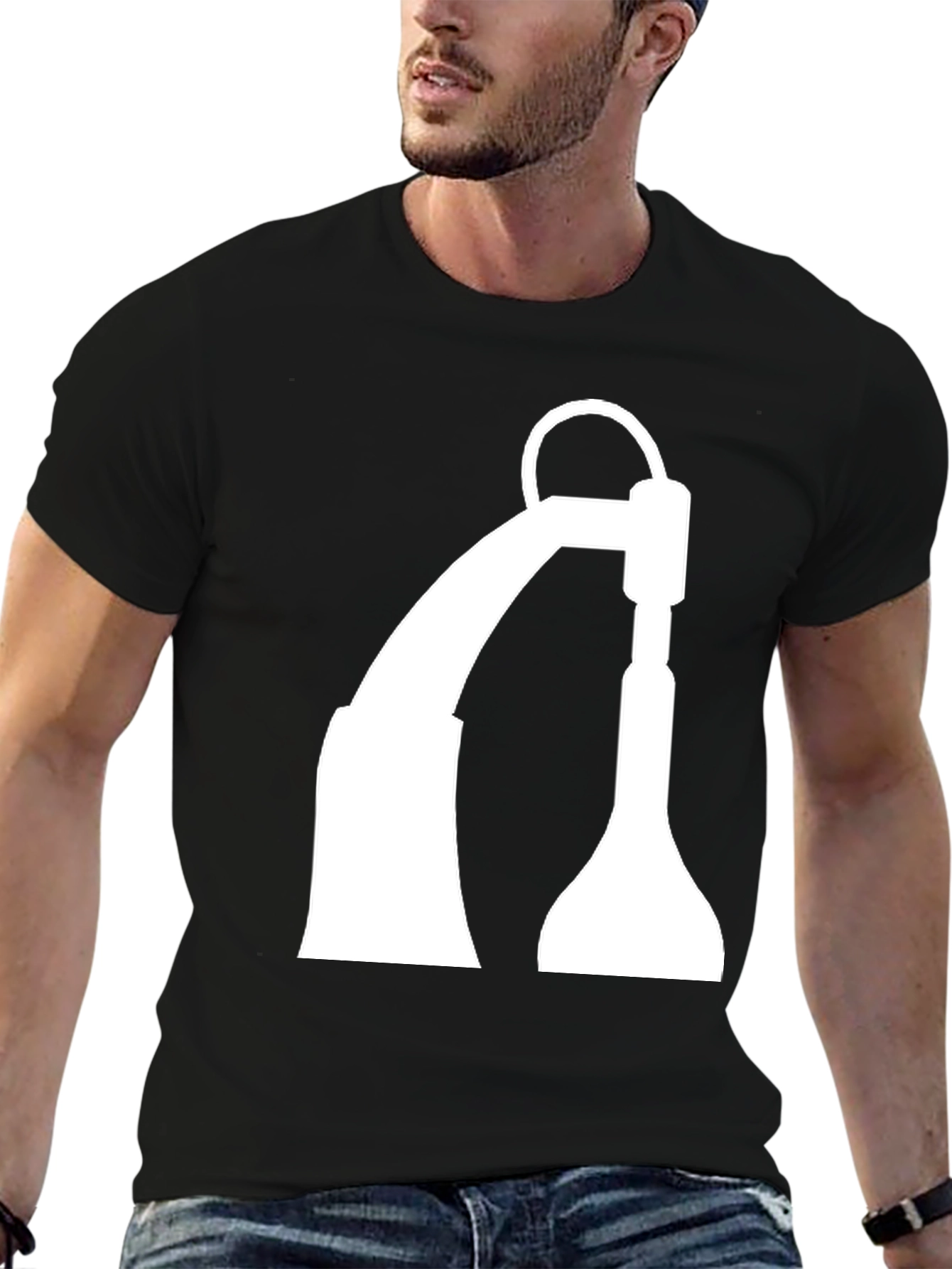 Black T-Shirt with White Industrial Crane Design