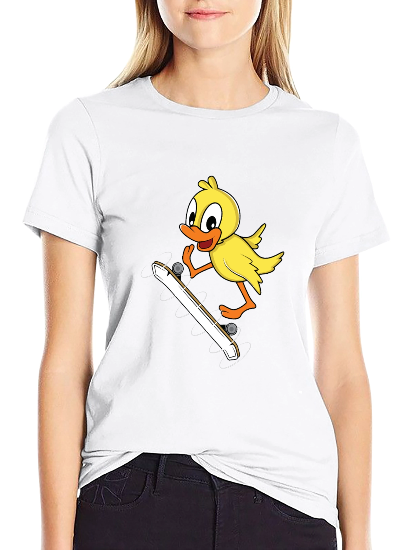Duck Skateboarder Graphic Tee - Black Cotton Blend
