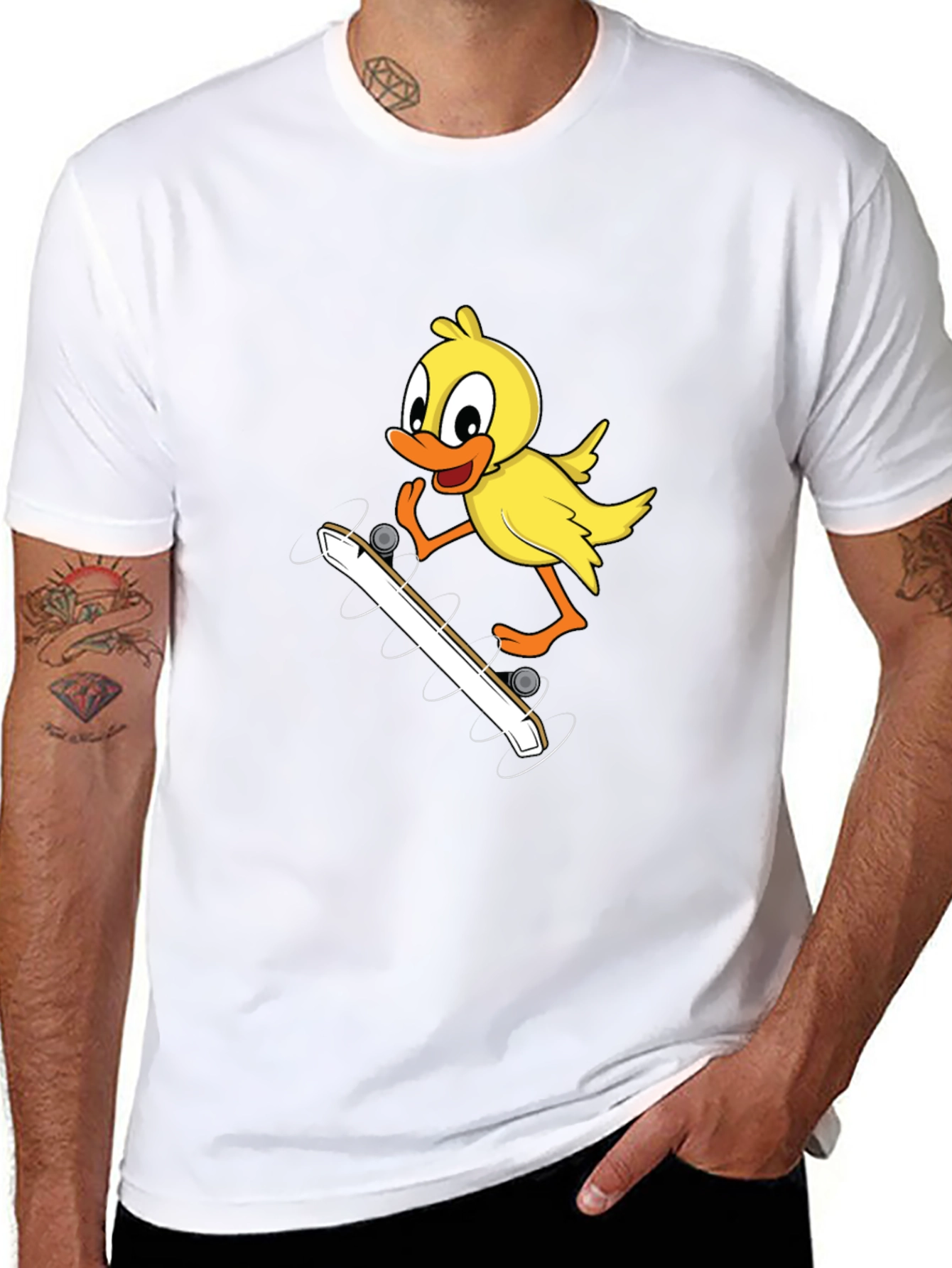 Duck Skateboarder Graphic Tee - Black Cotton Blend