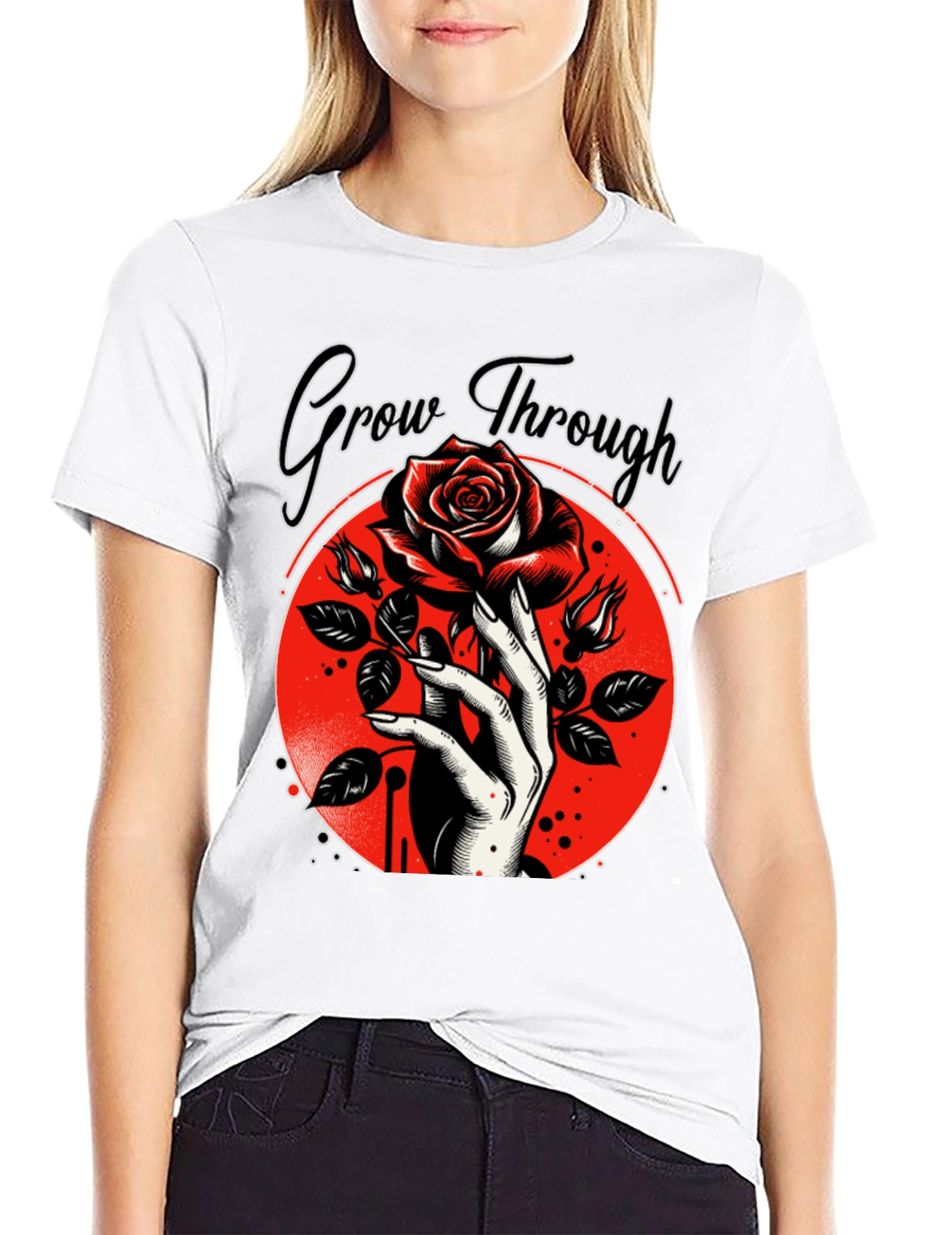 Grow Through T-Shirt - Rose and Hand Graphic Tee