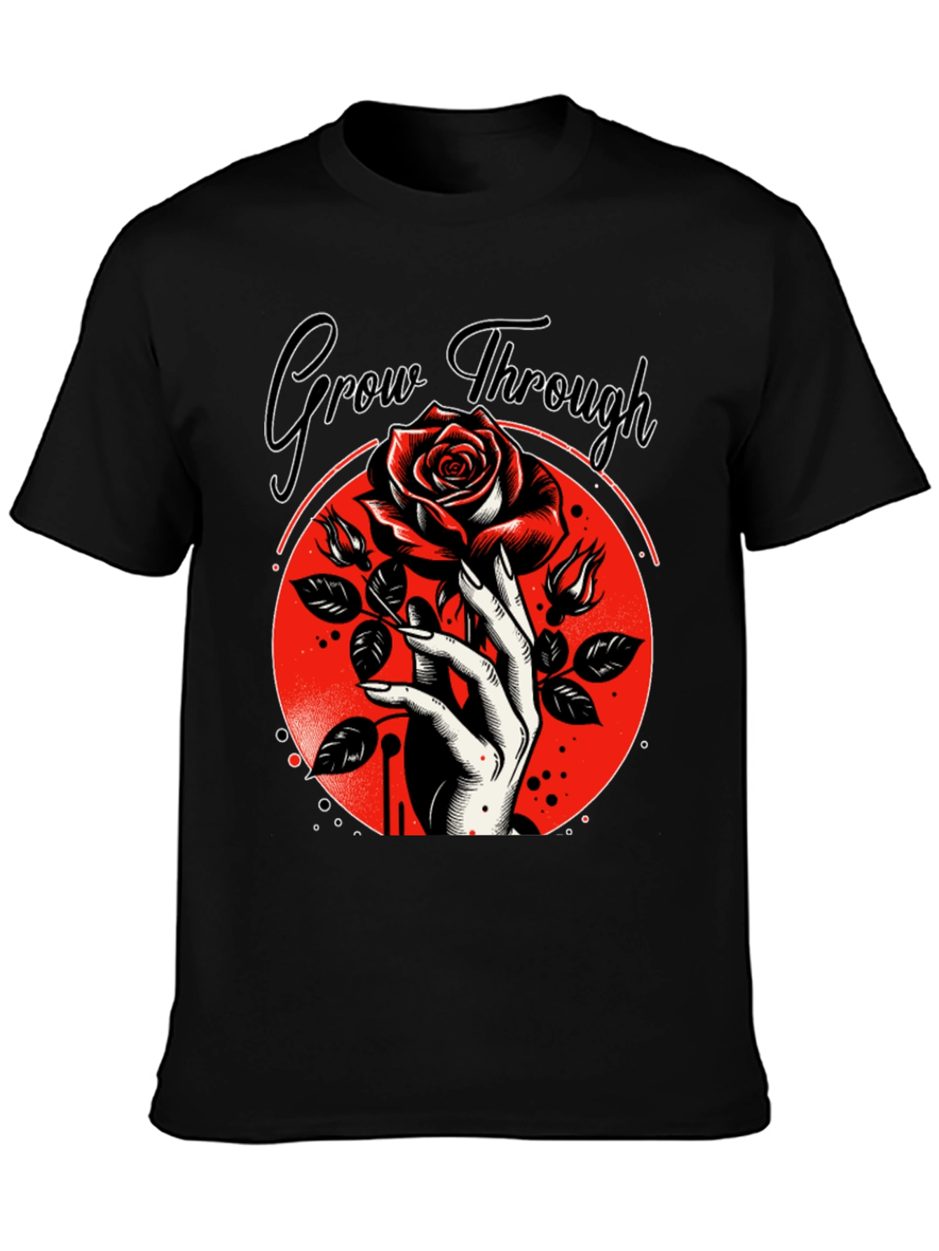 Grow Through T-Shirt - Rose and Hand Graphic Tee