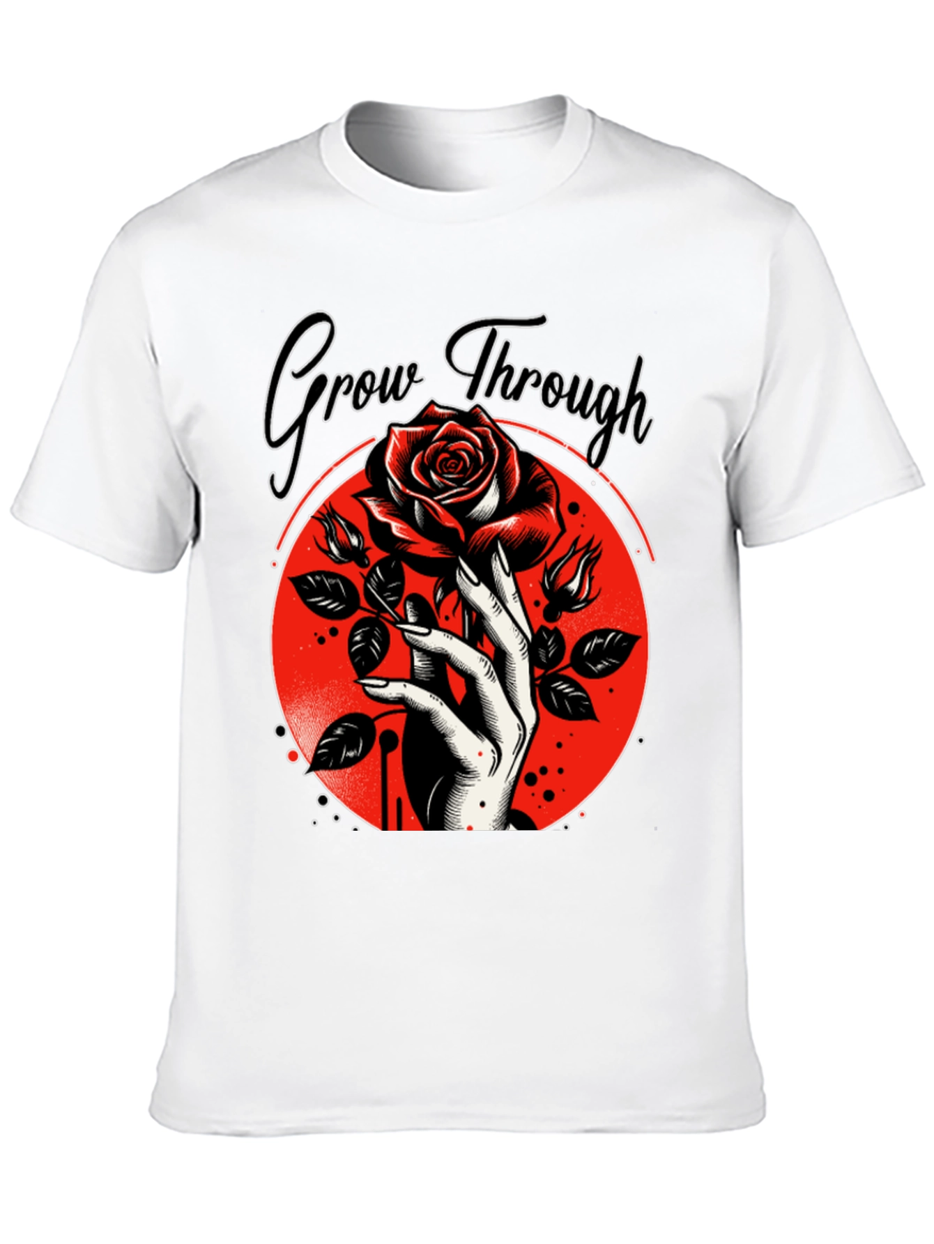 Grow Through T-Shirt - Rose and Hand Graphic Tee