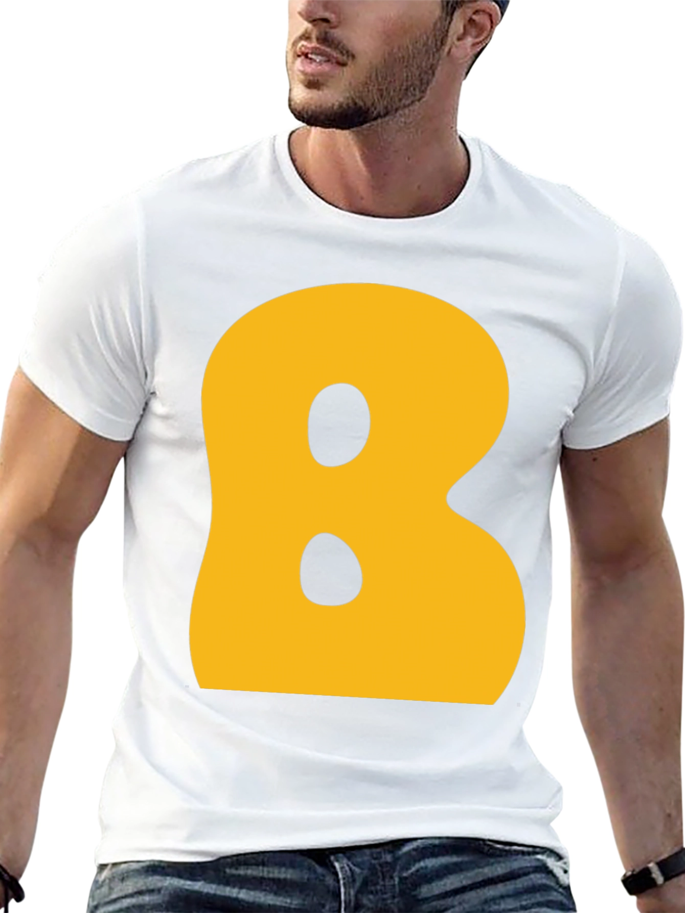 Letter B Graphic T-Shirt - Black Cotton Blend