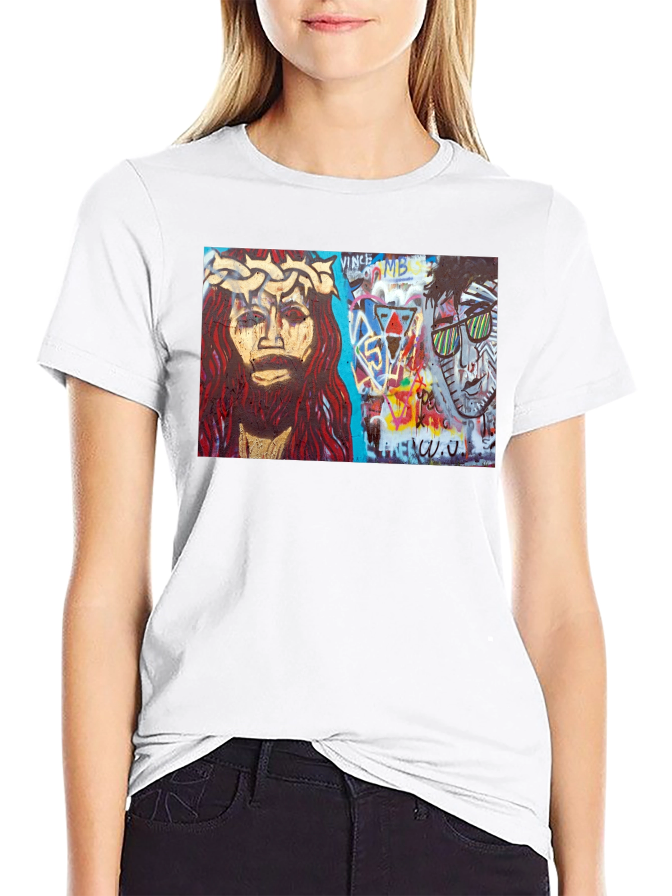 Street Art Graphic Print Black T-Shirt