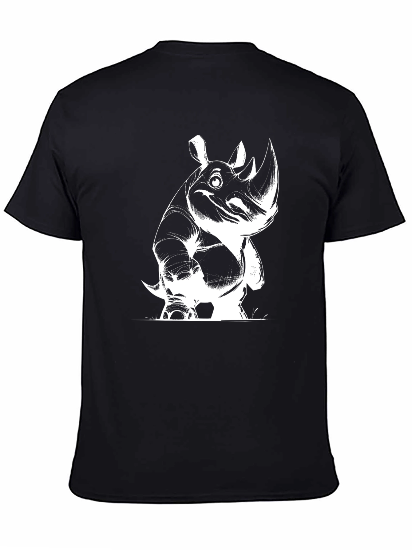 Rhino Graphic Tee - Black Cotton Casual T-Shirt
