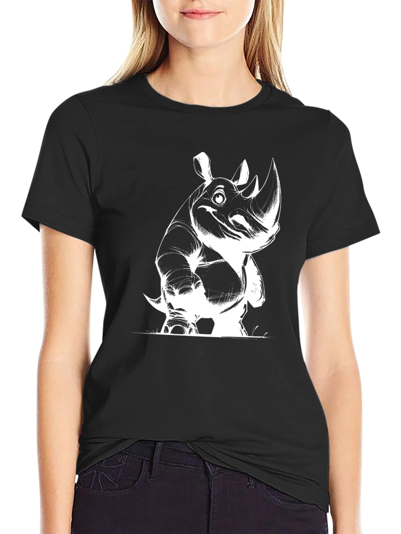 Rhino Graphic Tee - Black Cotton Casual T-Shirt