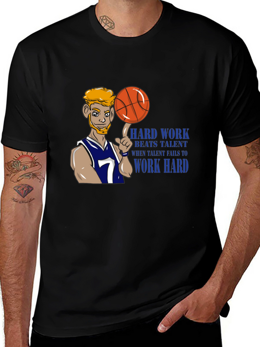 Basketball Player Graphic T-Shirt - Hard Work Beats Talent