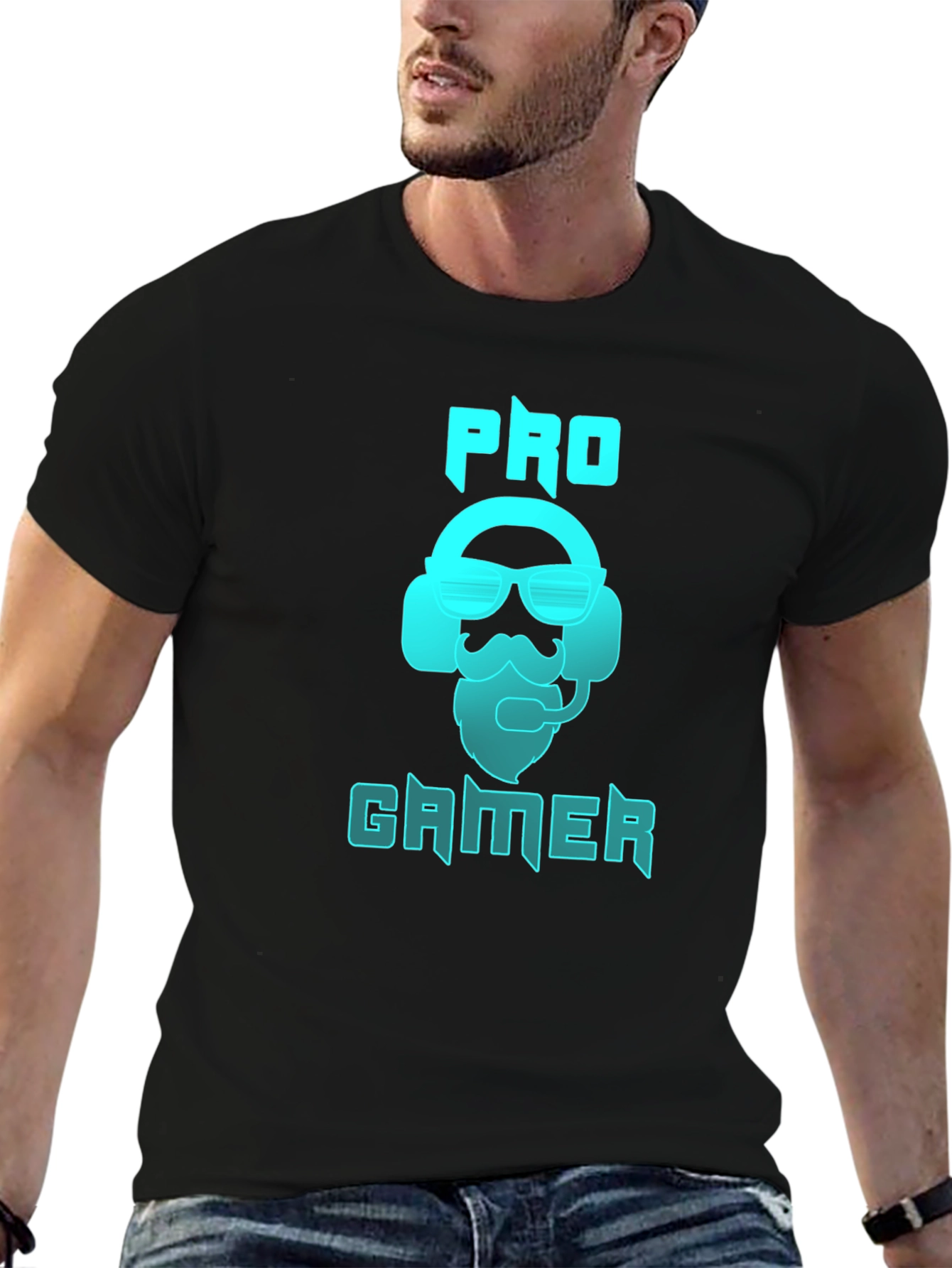 Pro Gamer Black T-Shirt with Headset Graphic