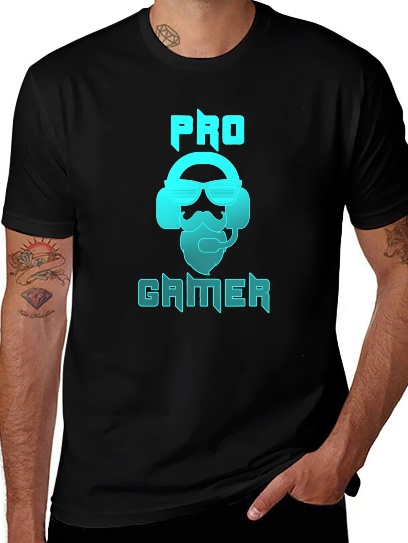 Pro Gamer Black T-Shirt with Headset Graphic