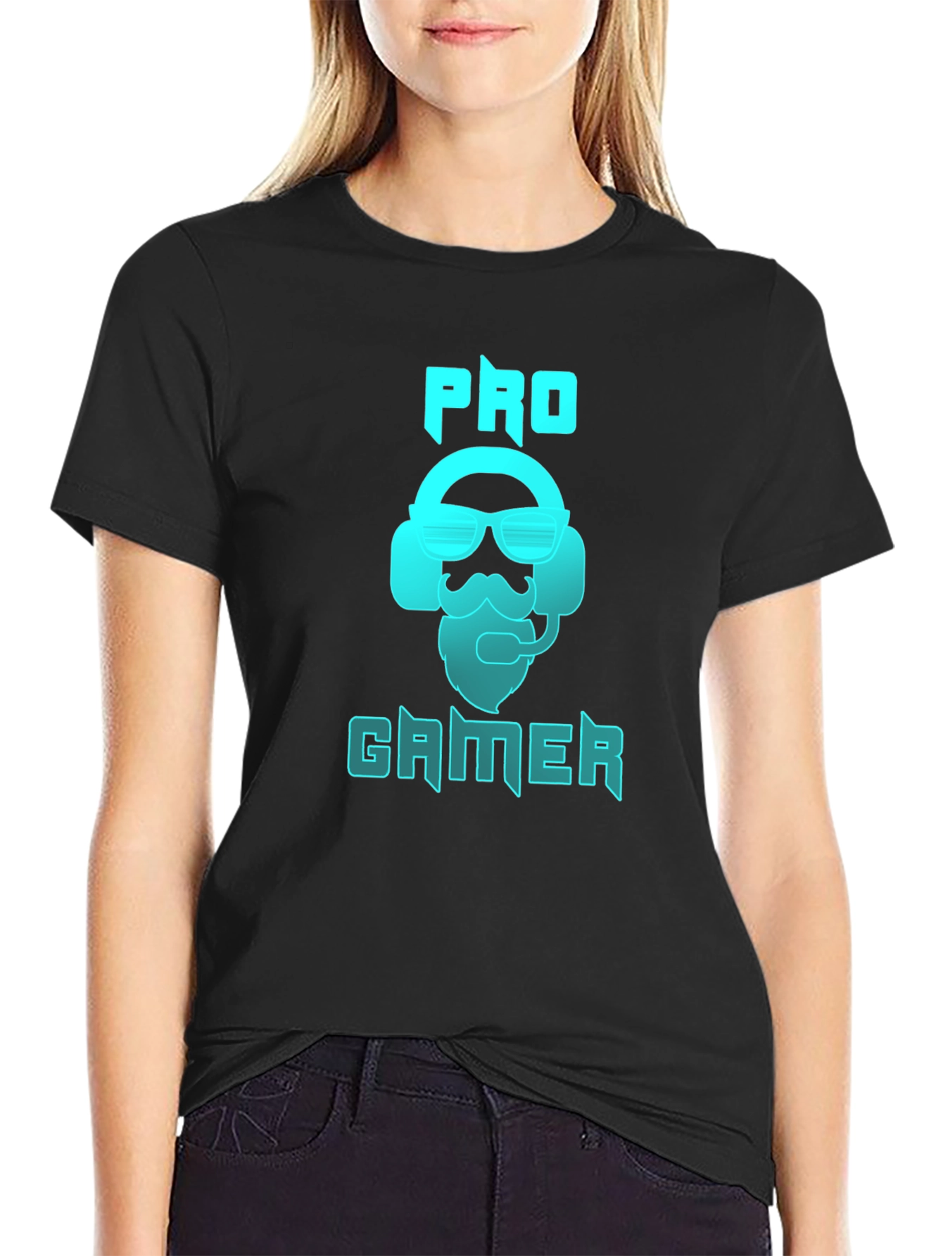 Pro Gamer Black T-Shirt with Headset Graphic