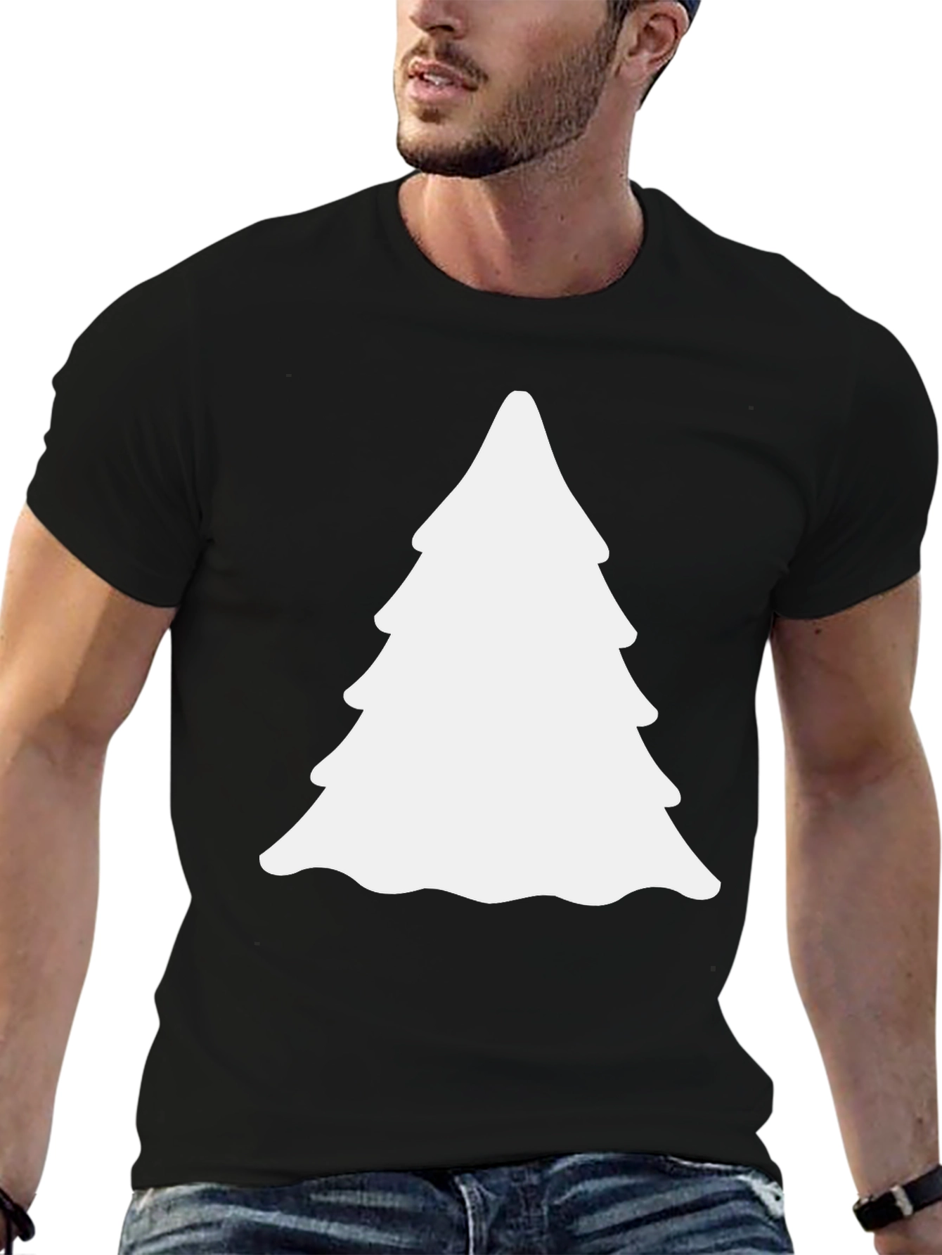 Festive Christmas Tree Graphic Tee - Black