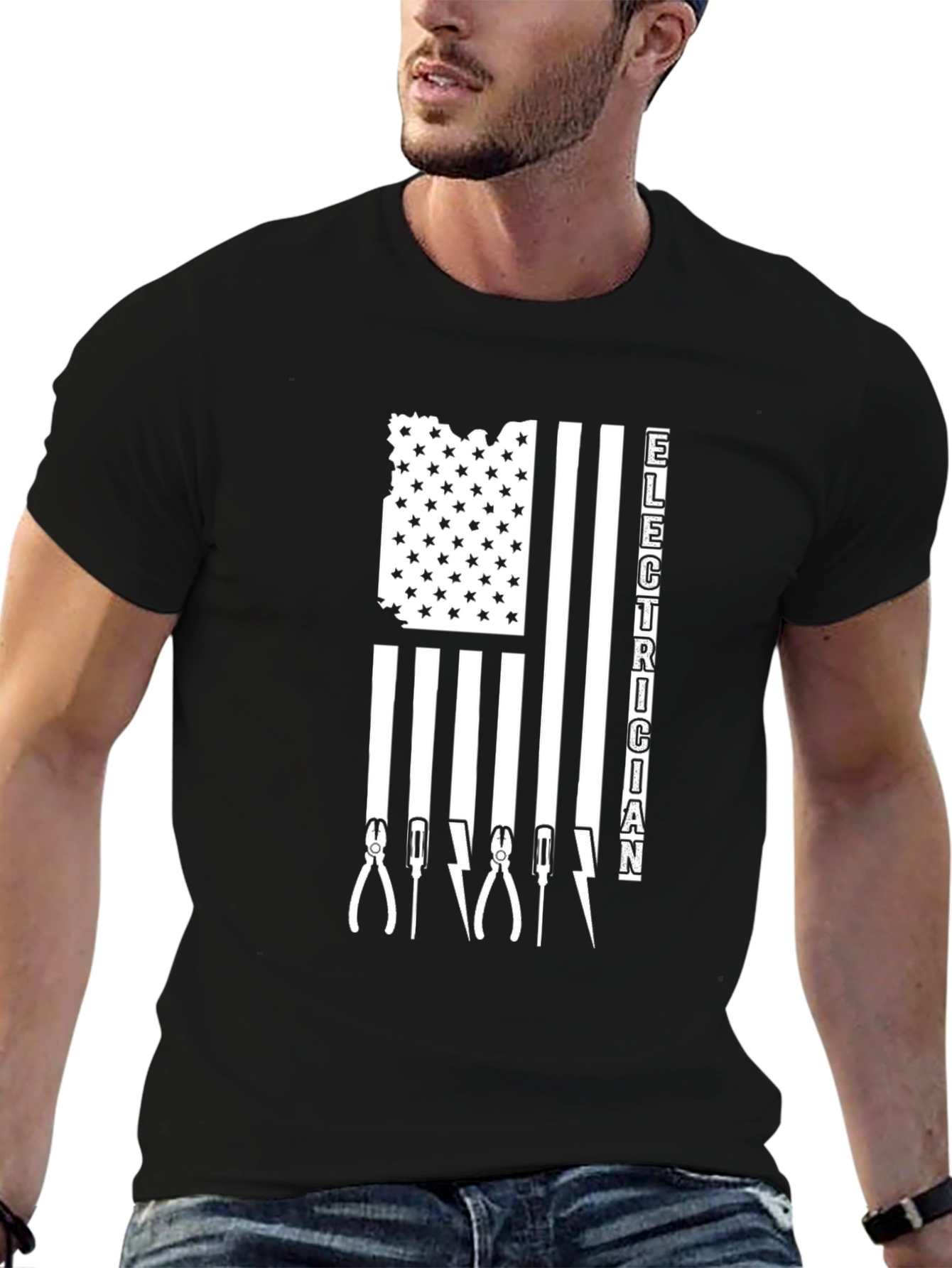 Electrician American Flag Graphic T-Shirt