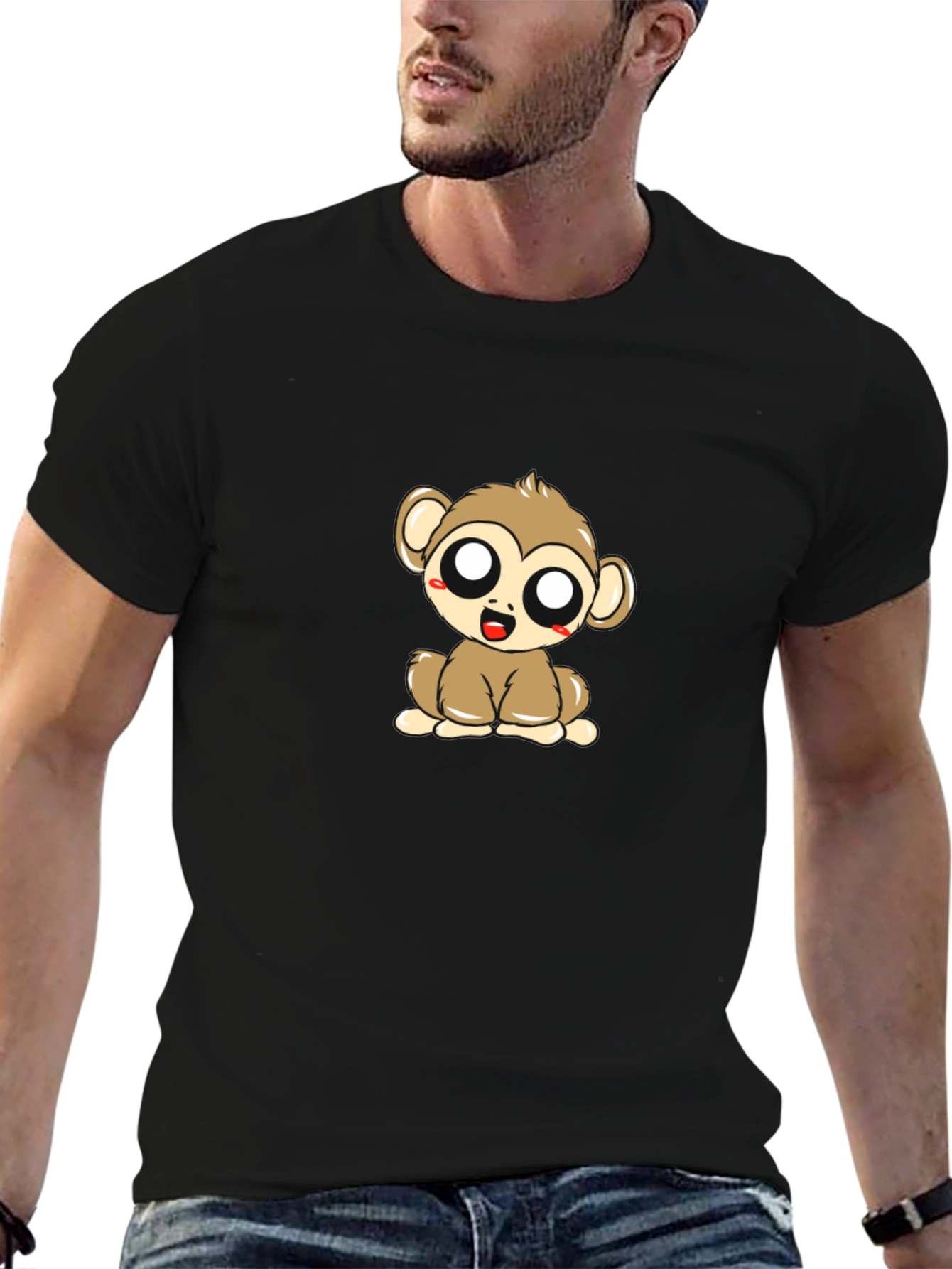Cute Monkey Graphic Tee - Black T-Shirt