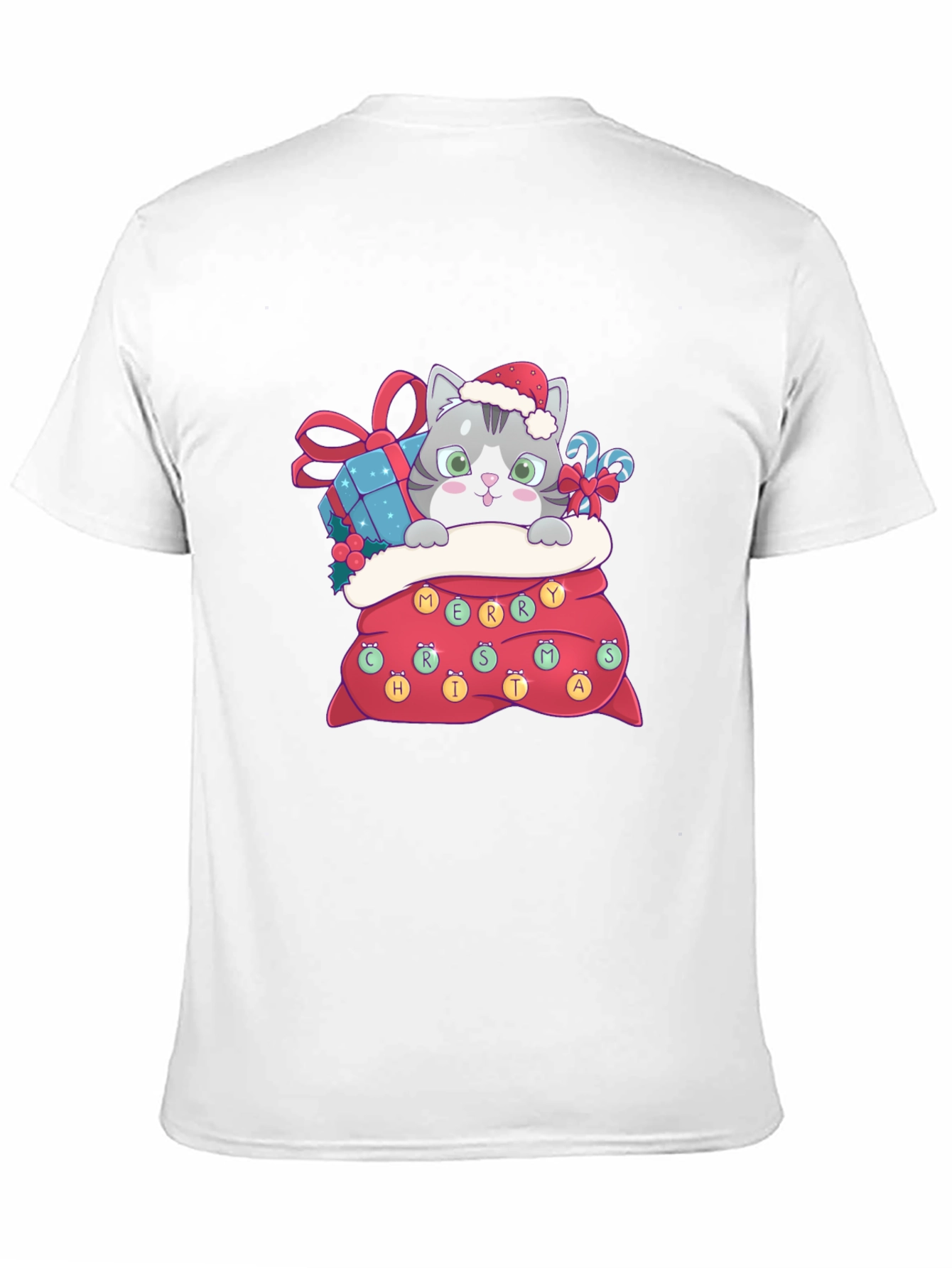 Christmas Cat in Bag Graphic Tee