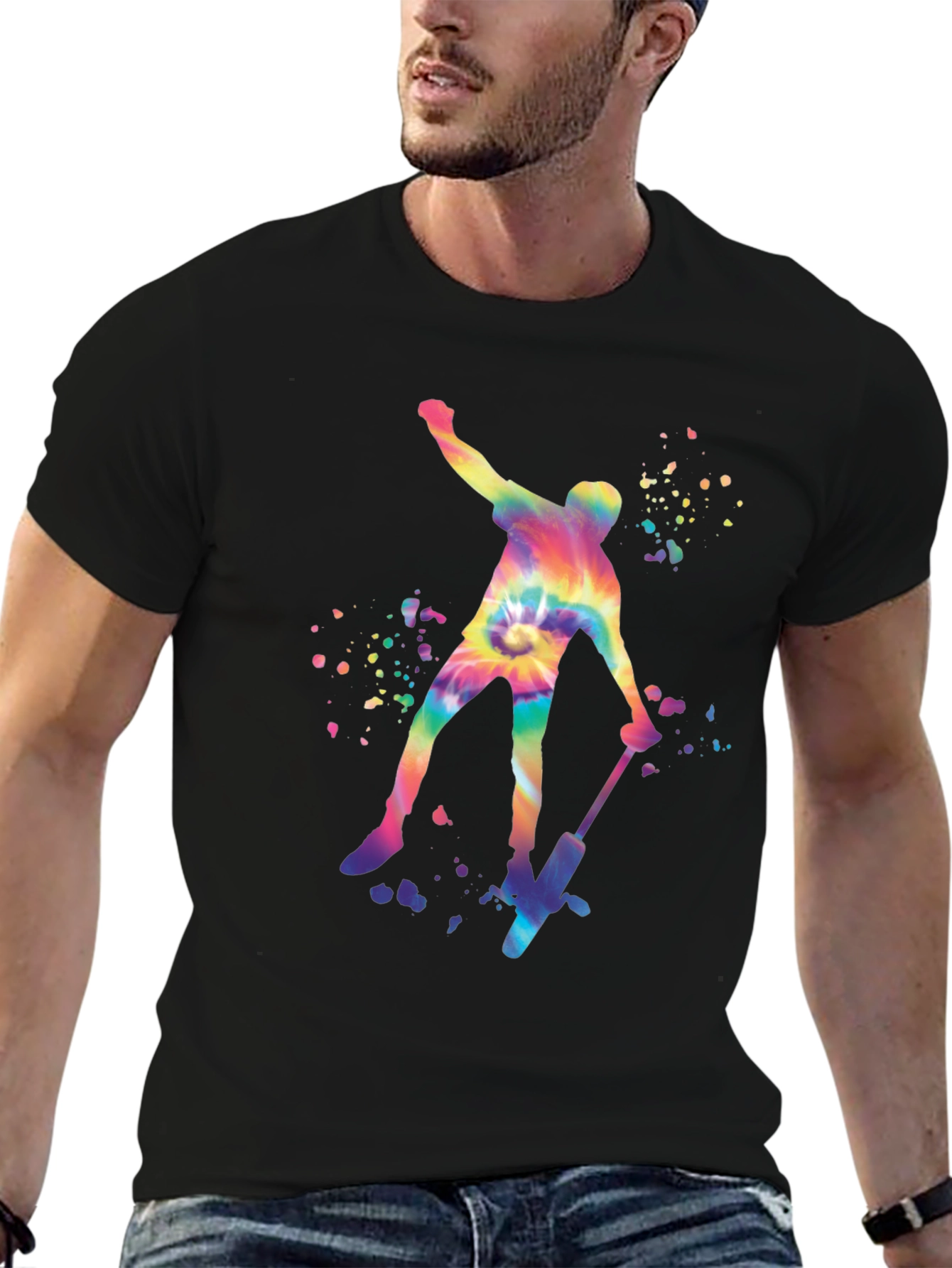 Tie Dye Skateboarder Graphic Tee - Trendy Style
