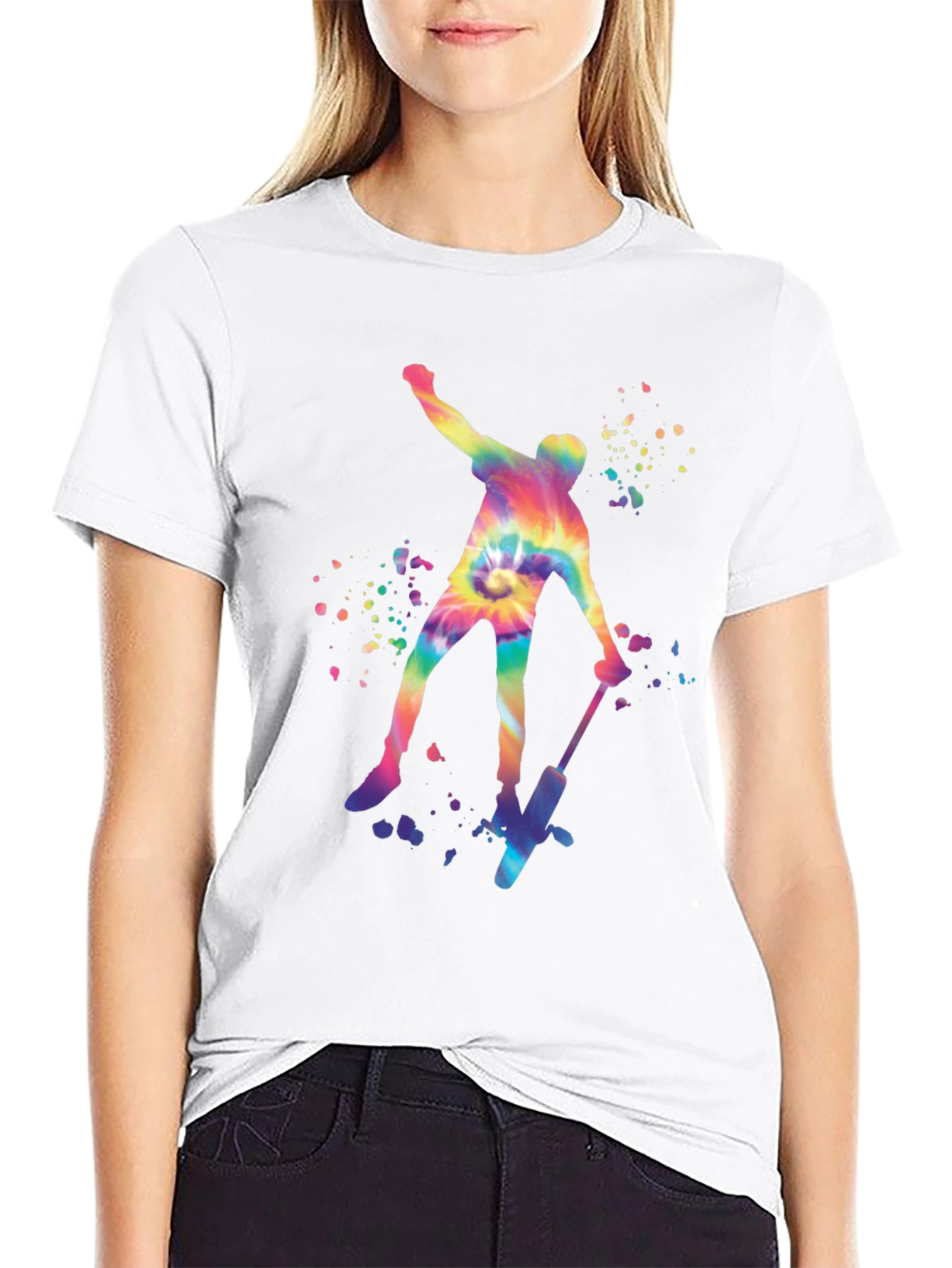 Tie Dye Skateboarder Graphic Tee - Trendy Style