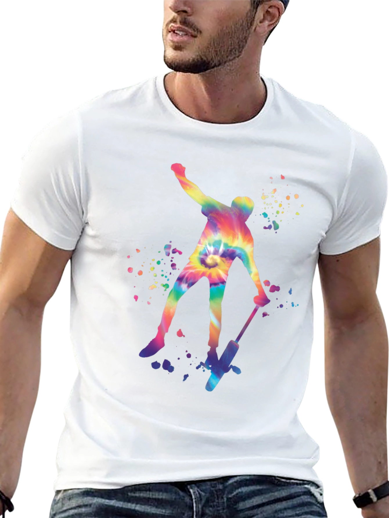 Tie Dye Skateboarder Graphic Tee - Trendy Style