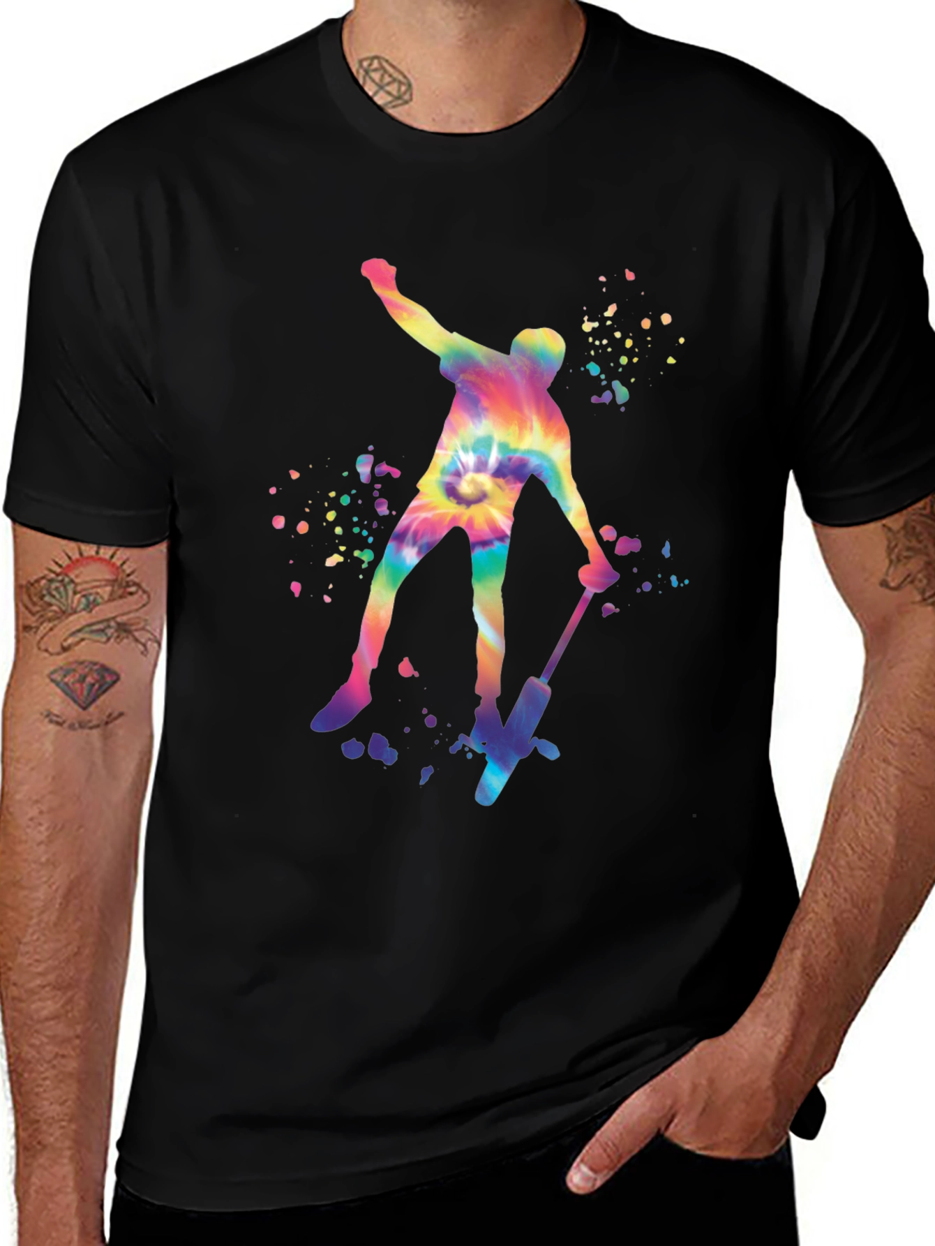 Tie Dye Skateboarder Graphic Tee - Trendy Style