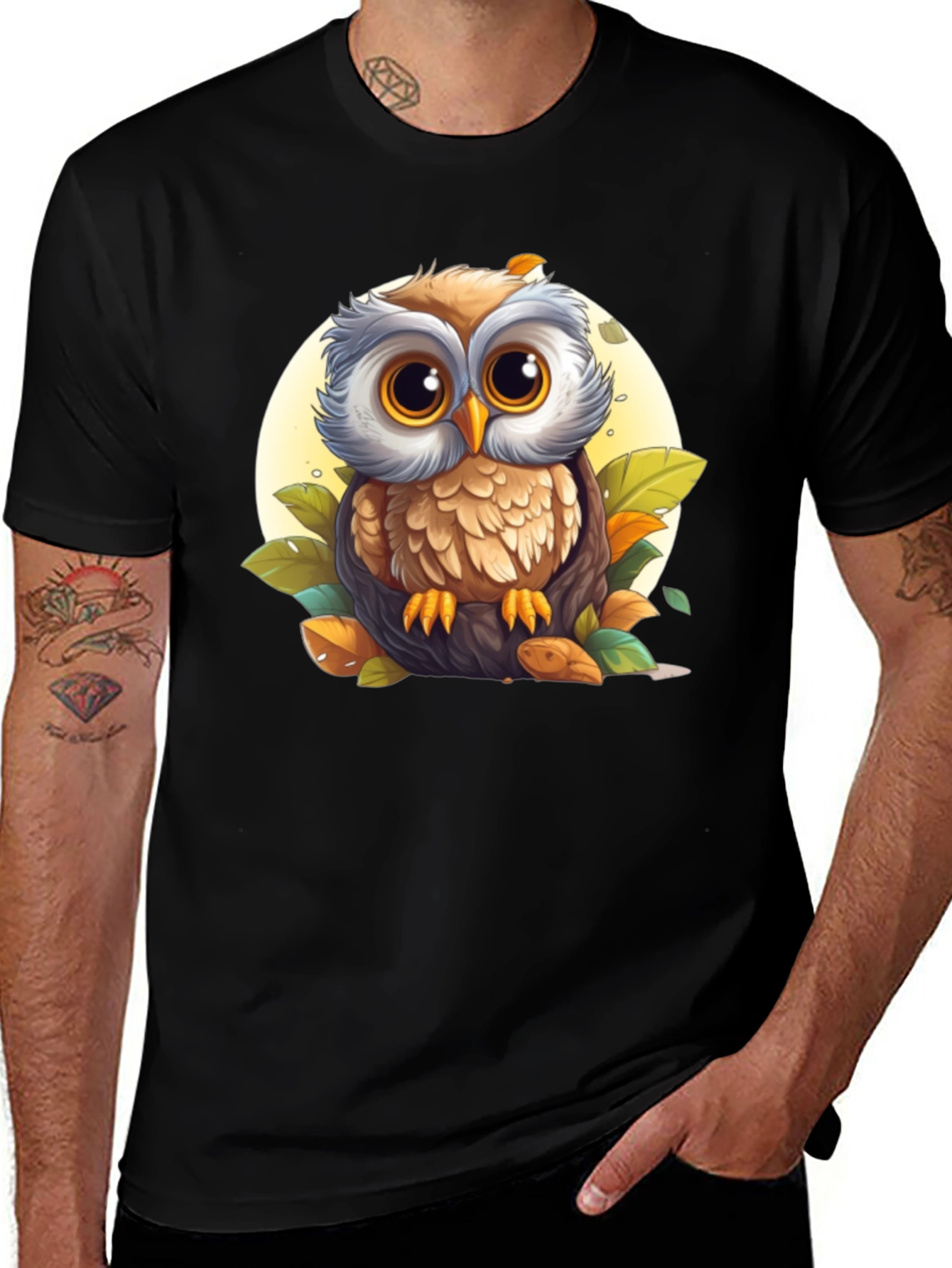Owl Graphic Print Mens T-Shirt