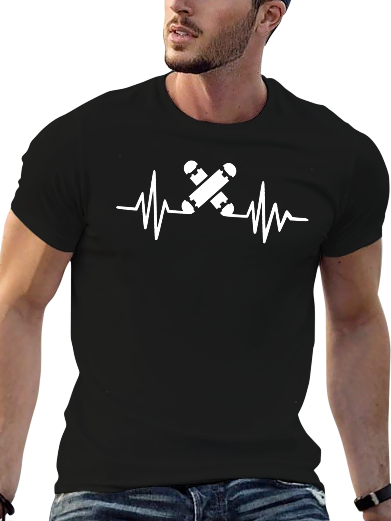Skateboard Heartbeat Graphic Tee - Cool Casual Top