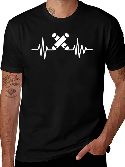 Skateboard Heartbeat Graphic Tee - Cool Casual Top