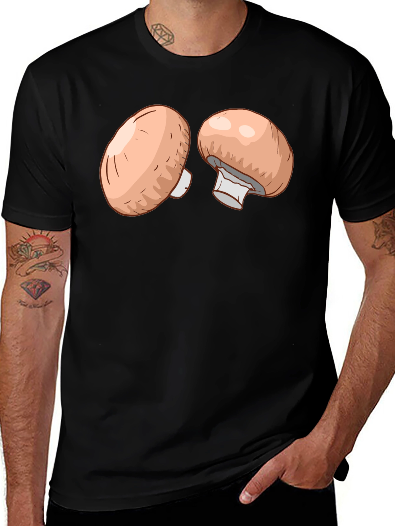 Mushroom Graphic T-Shirt - Casual Black Tee