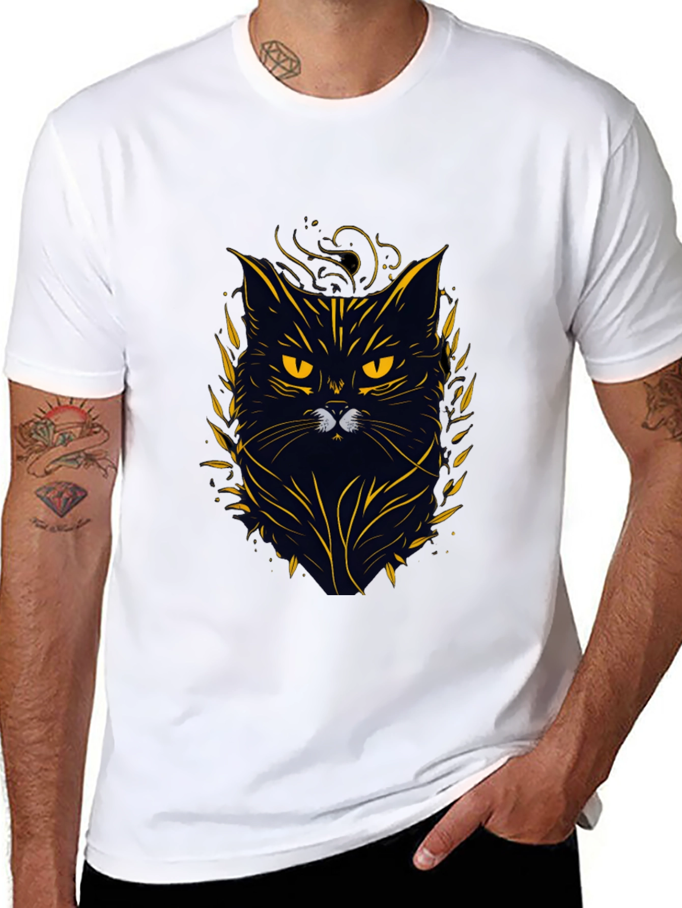 Black Cat Graphic Tee - Mens Crew Neck T-Shirt