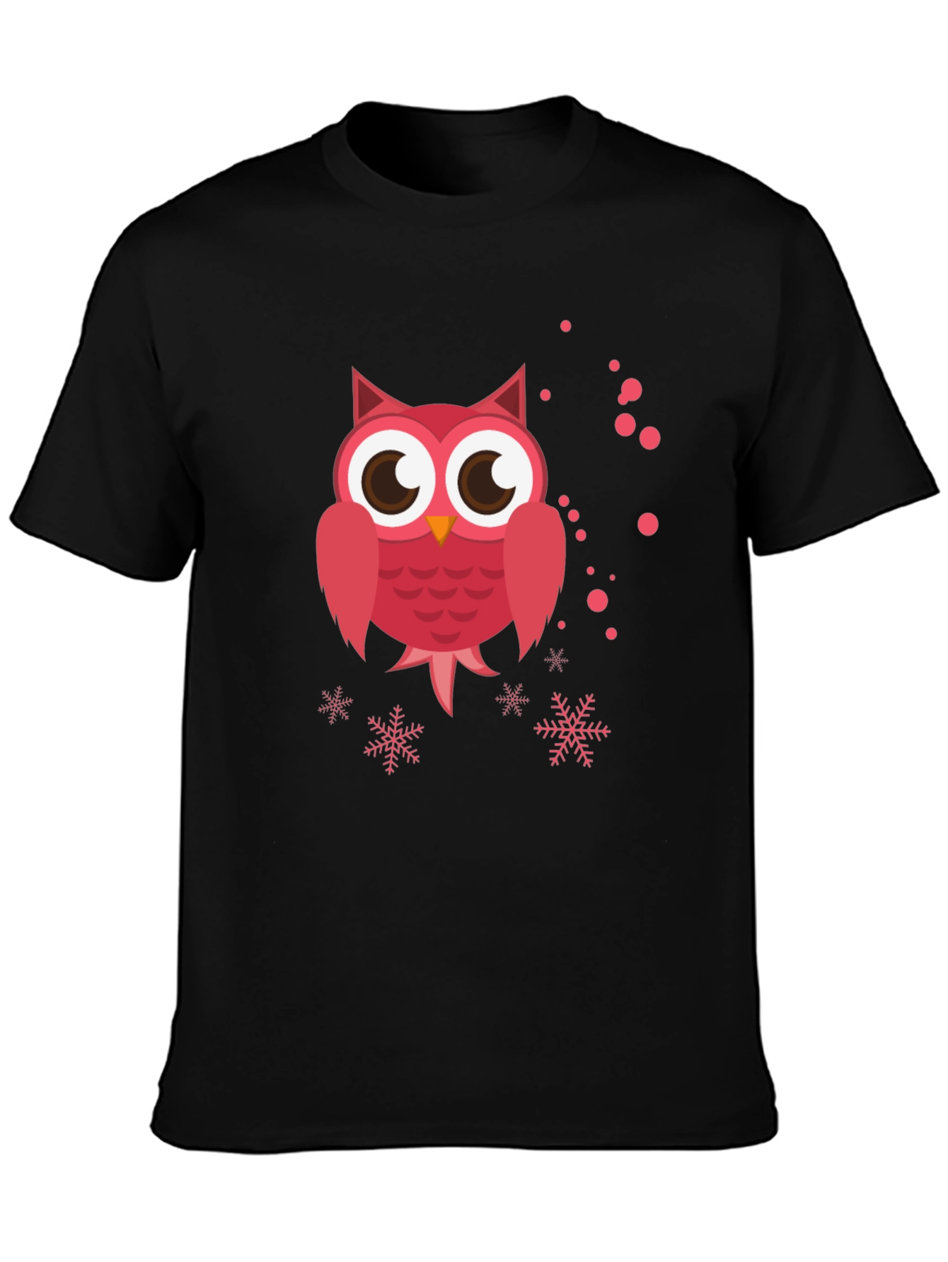 Cute Pink Owl Graphic Black T-Shirt