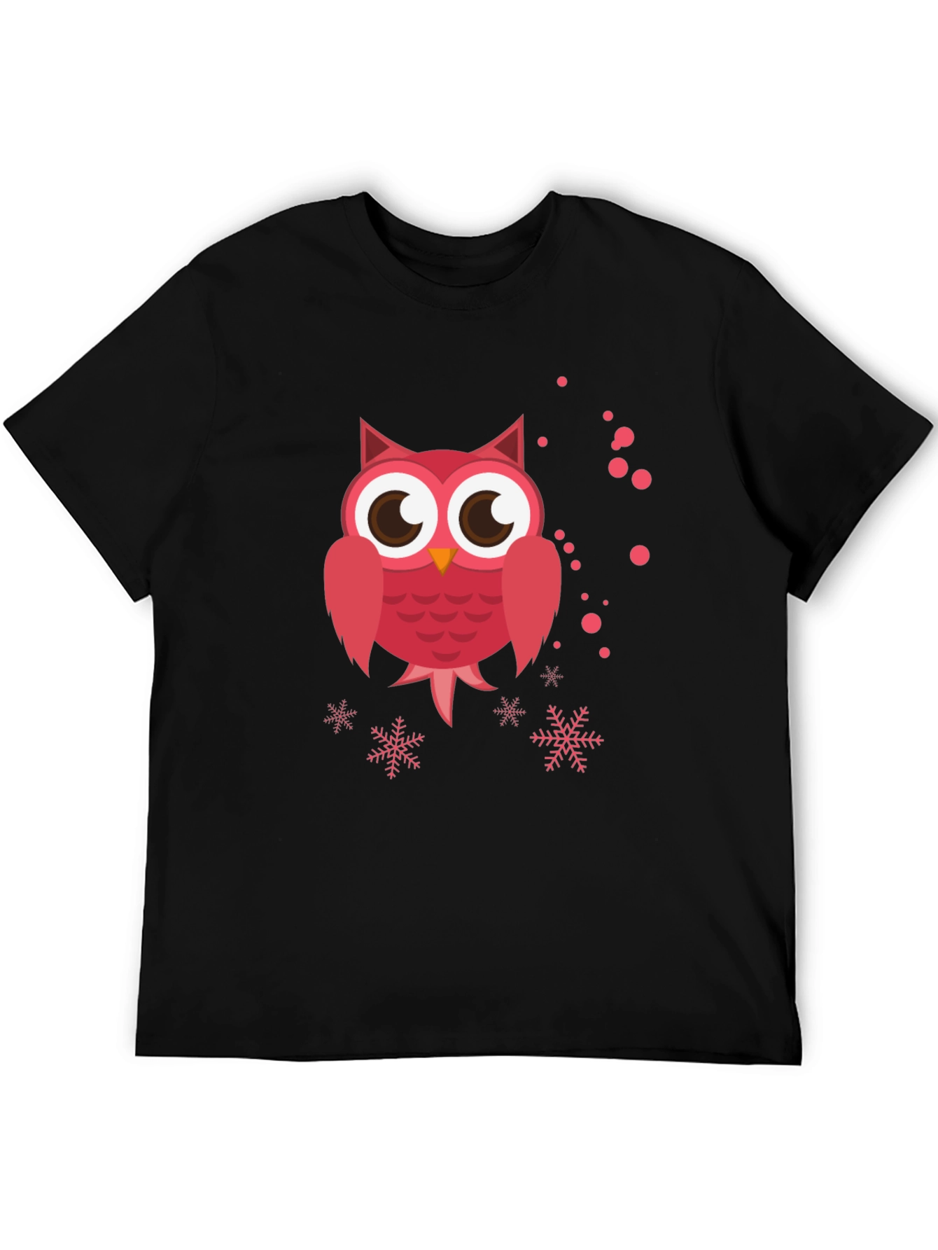 Cute Pink Owl Graphic Black T-Shirt