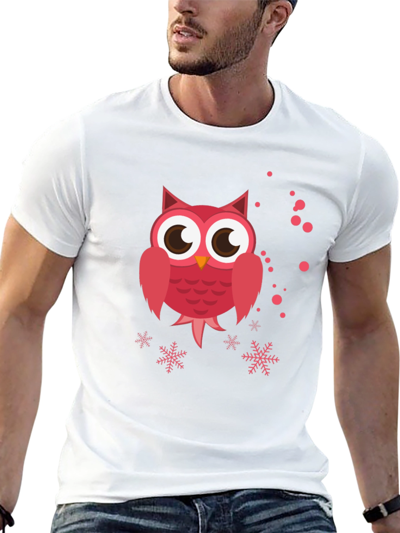 Cute Pink Owl Graphic Black T-Shirt