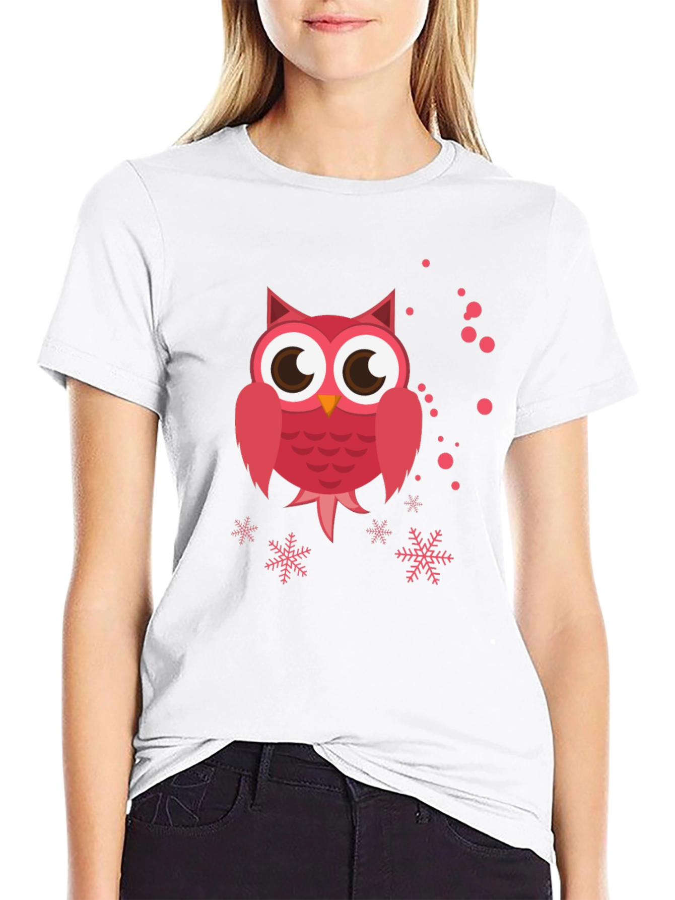 Cute Pink Owl Graphic Black T-Shirt