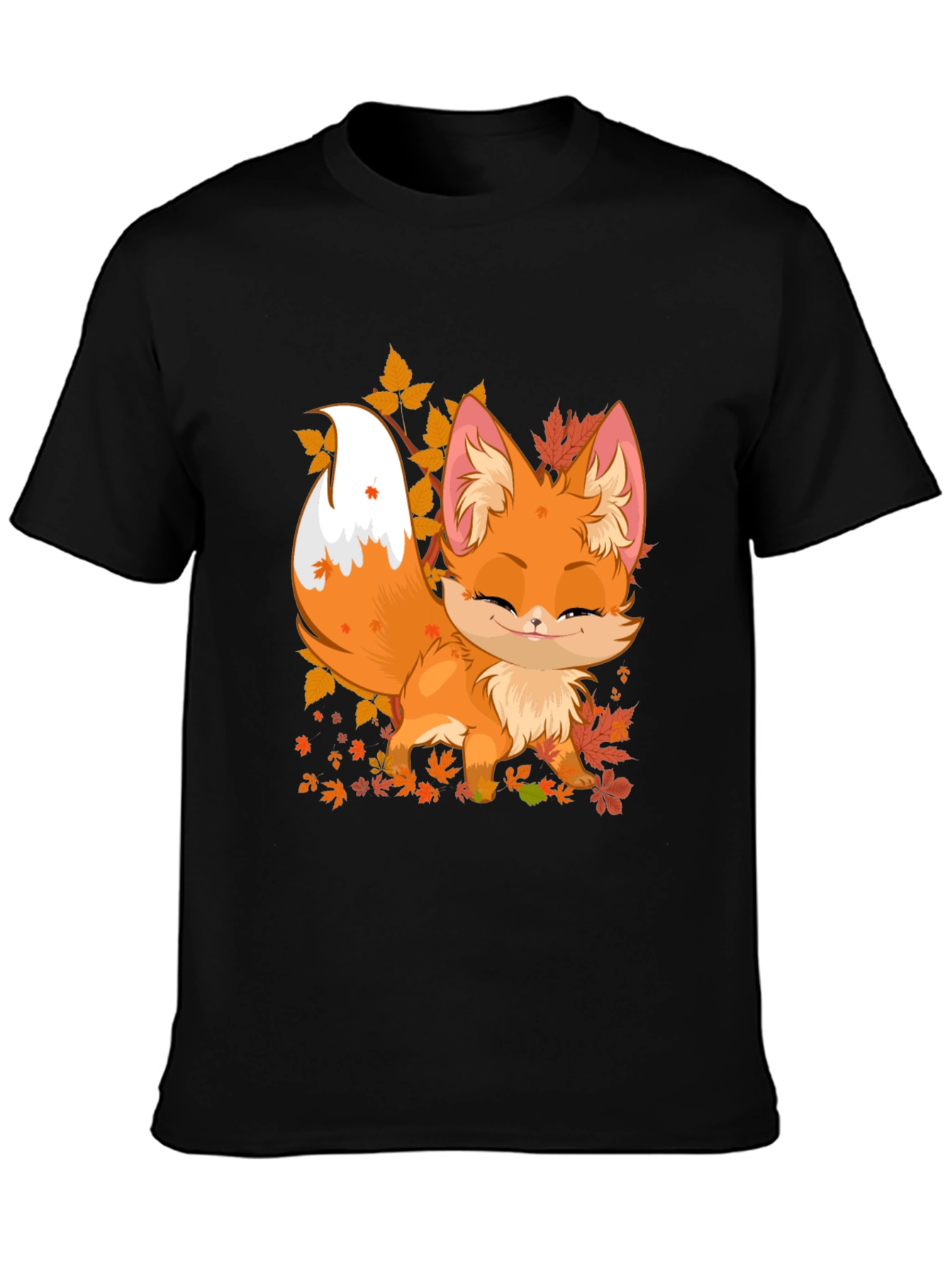 Cute Fox Fall Leaves Graphic Tee