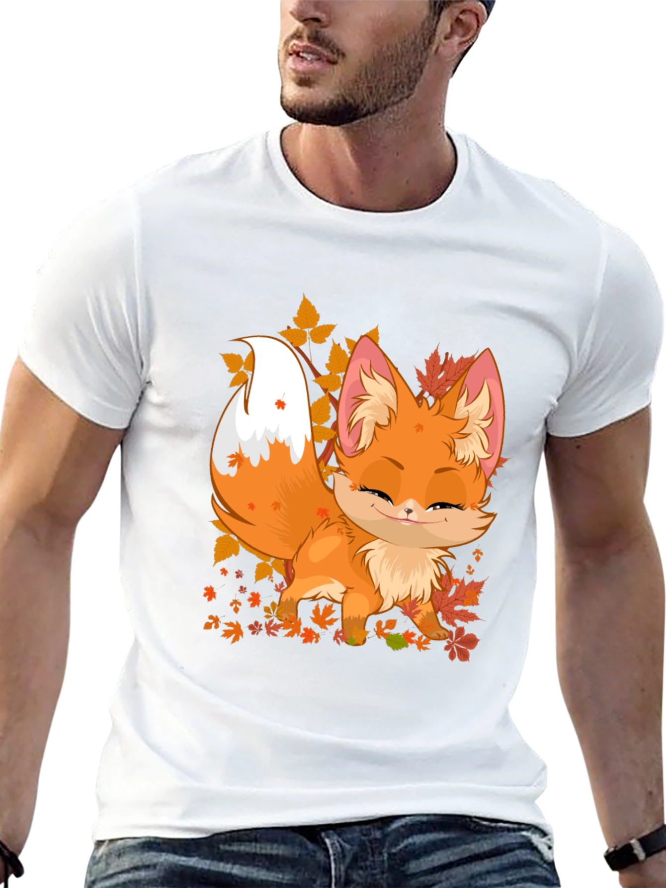 Cute Fox Fall Leaves Graphic Tee