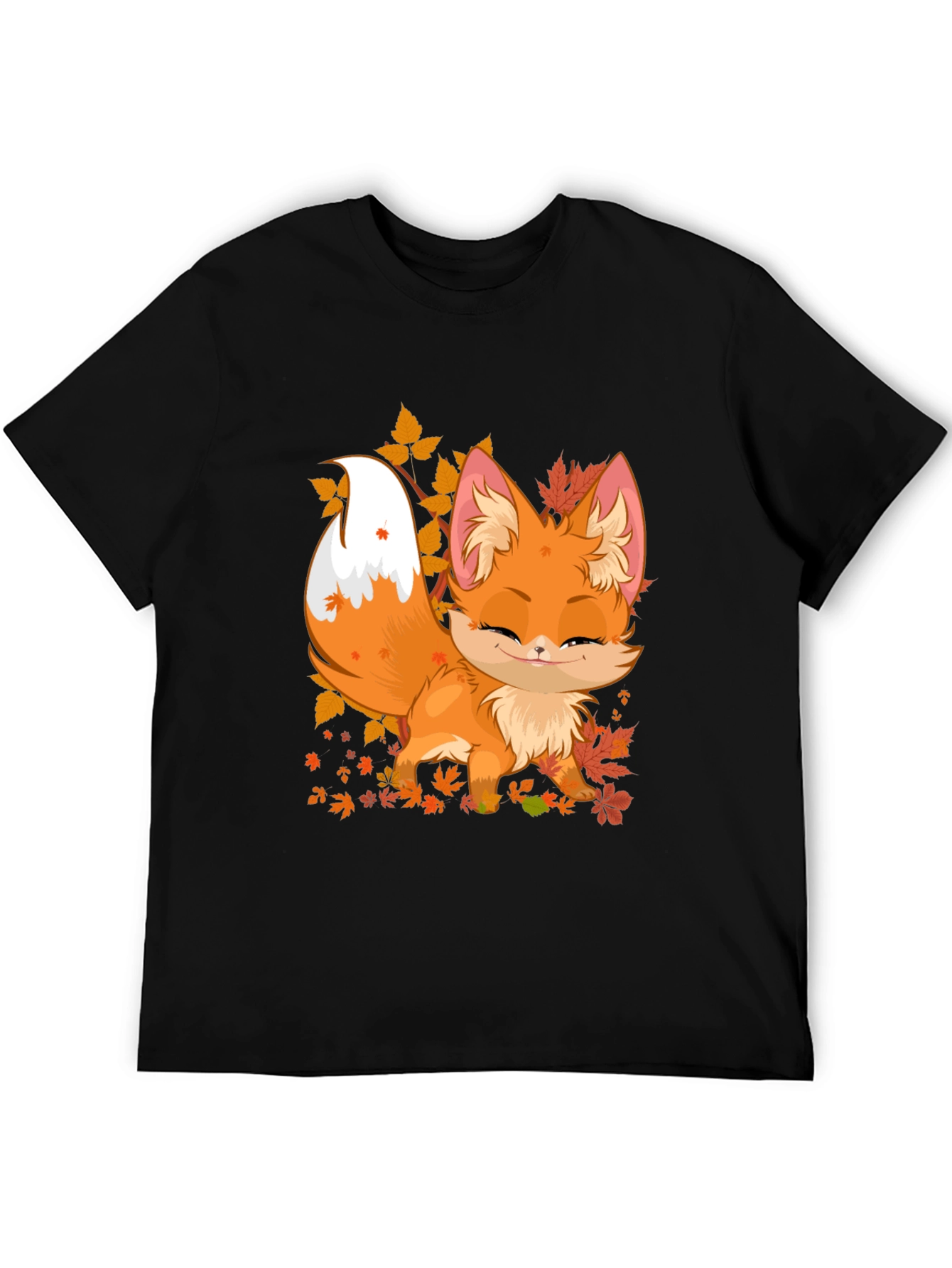 Cute Fox Fall Leaves Graphic Tee