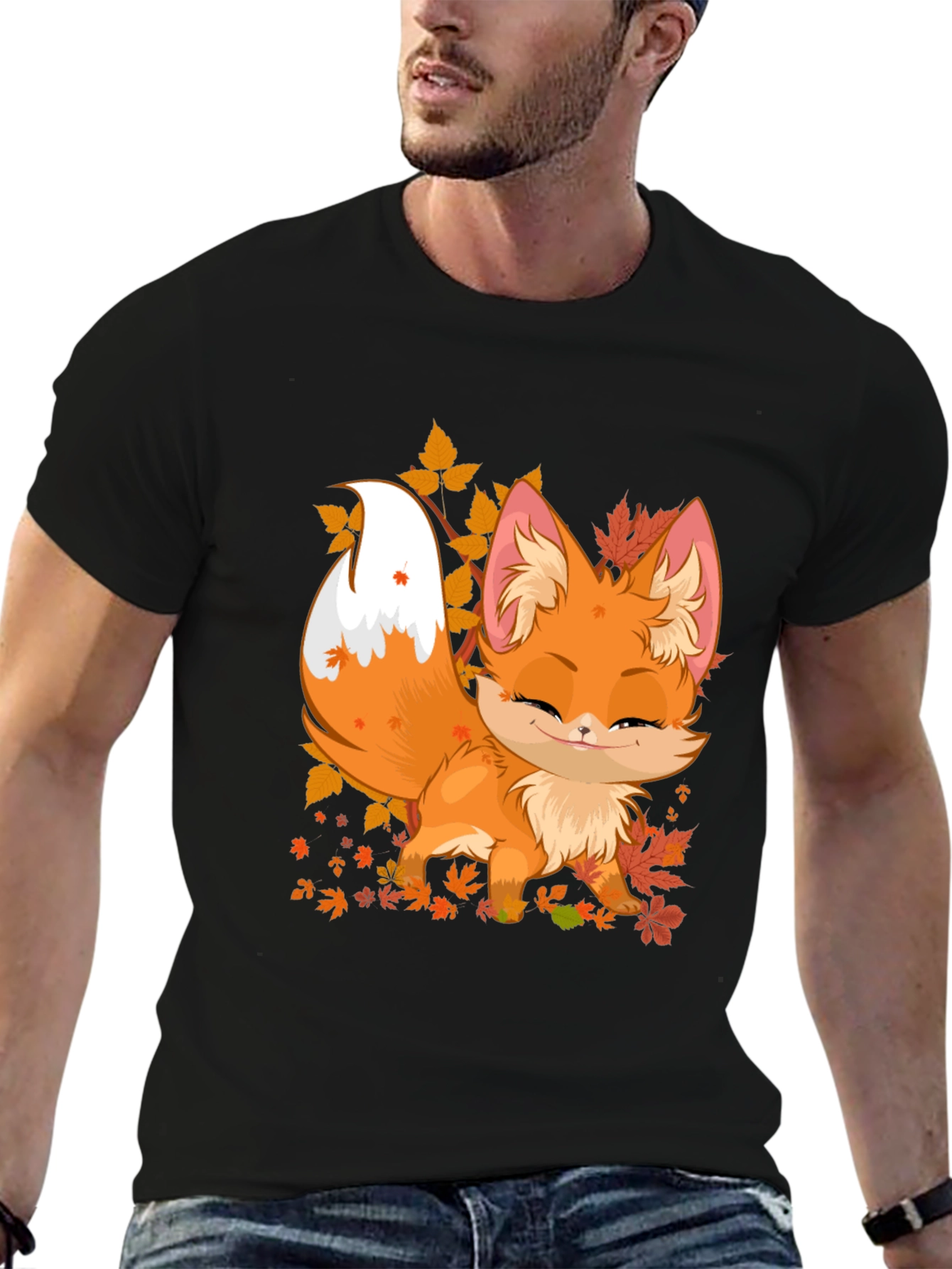Cute Fox Fall Leaves Graphic Tee