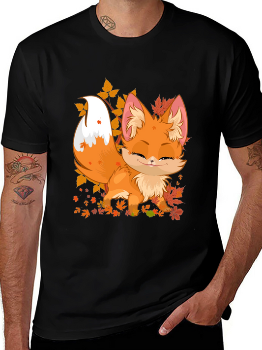 Cute Fox Fall Leaves Graphic Tee