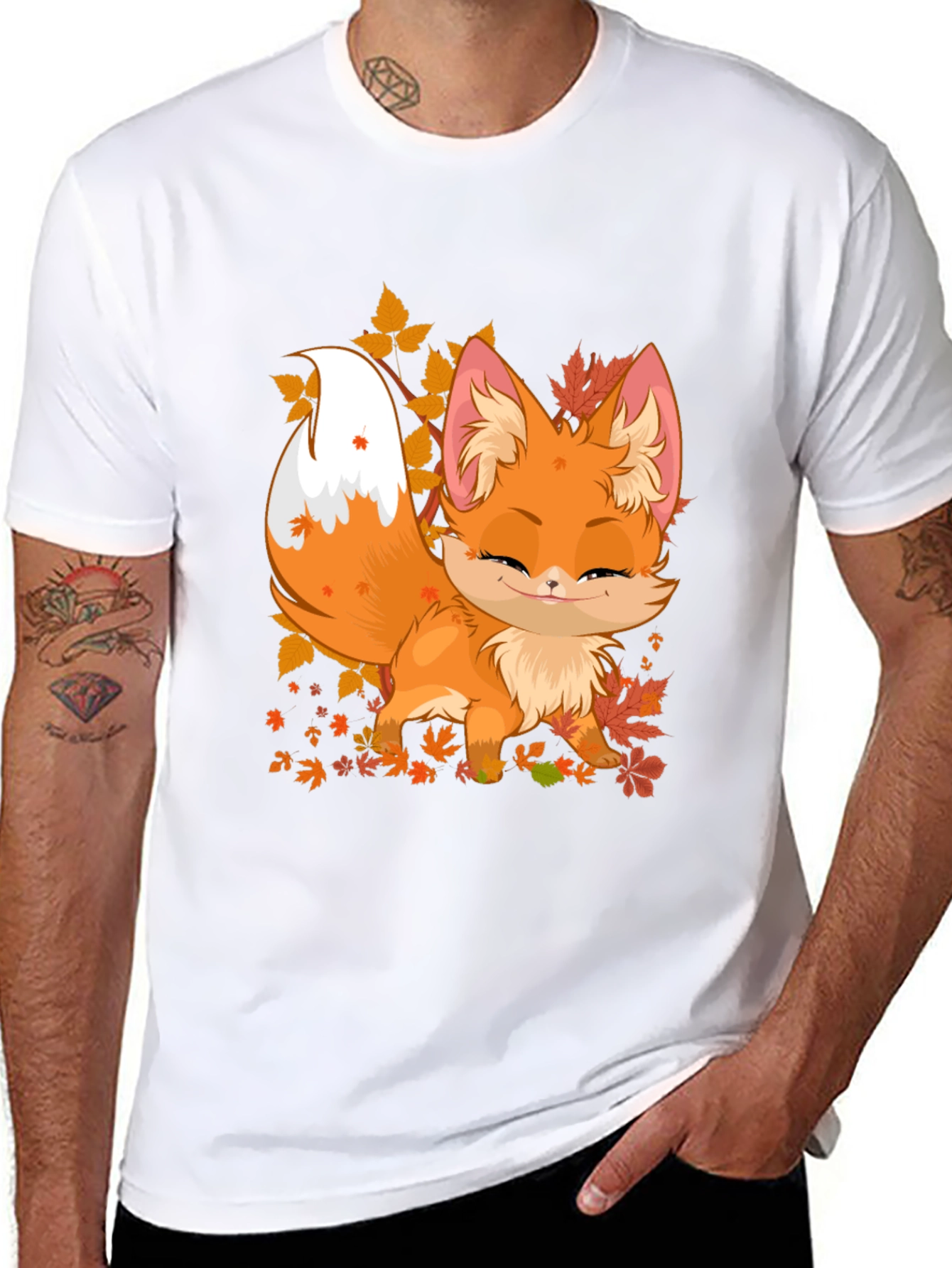 Cute Fox Fall Leaves Graphic Tee