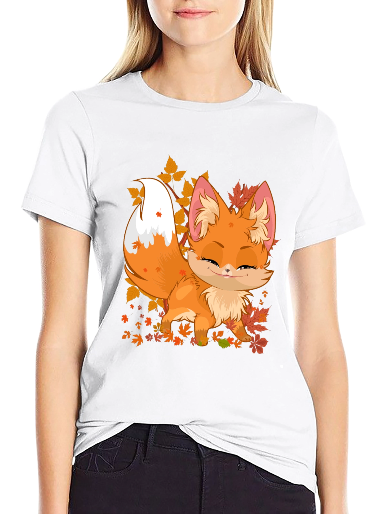 Cute Fox Fall Leaves Graphic Tee