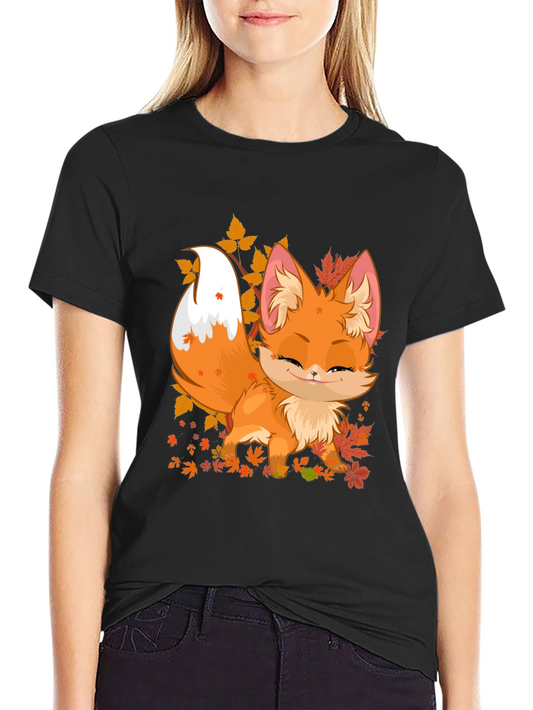 Cute Fox Fall Leaves Graphic Tee