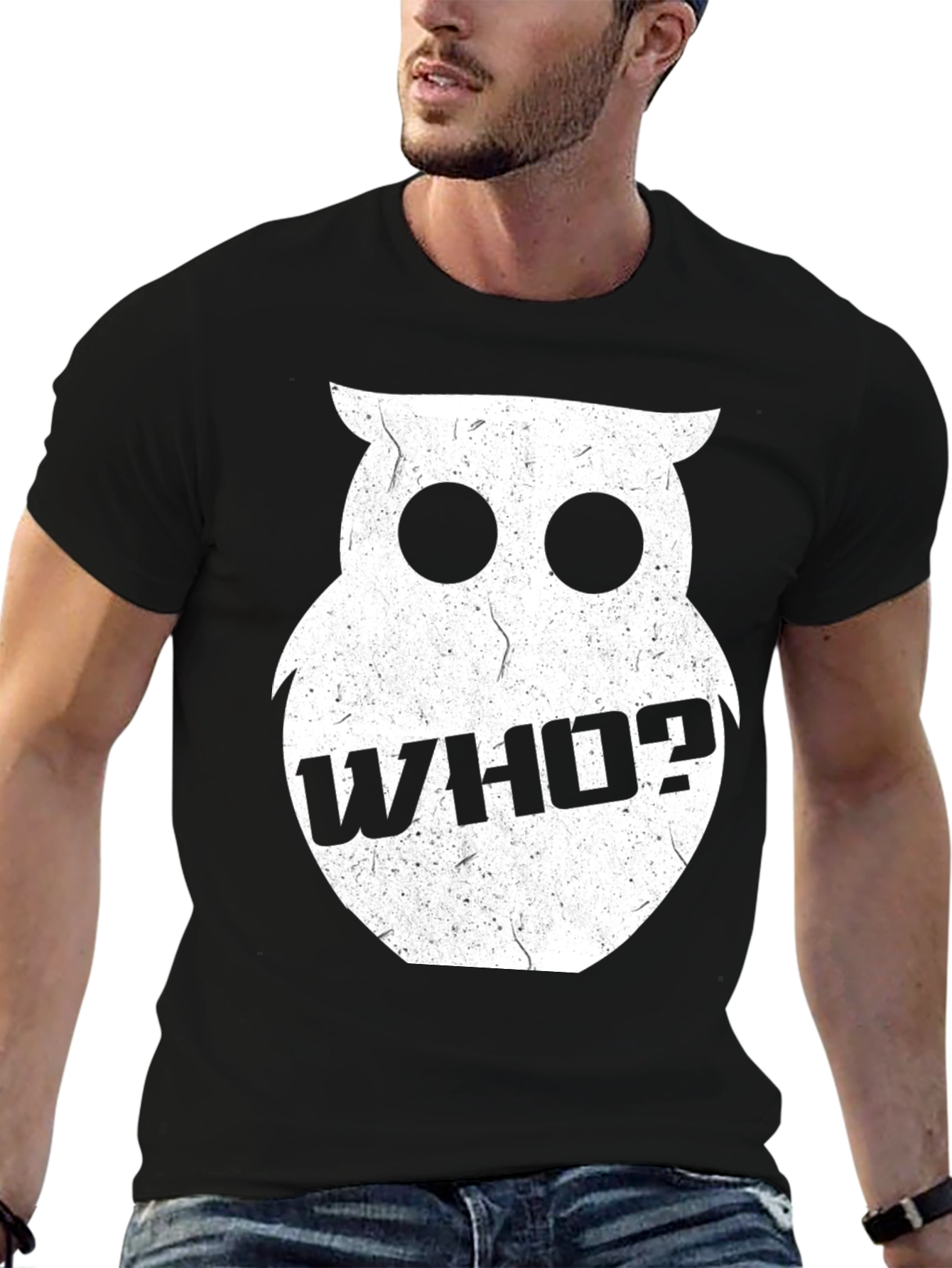 Who? Owl Graphic Print Black T-Shirt