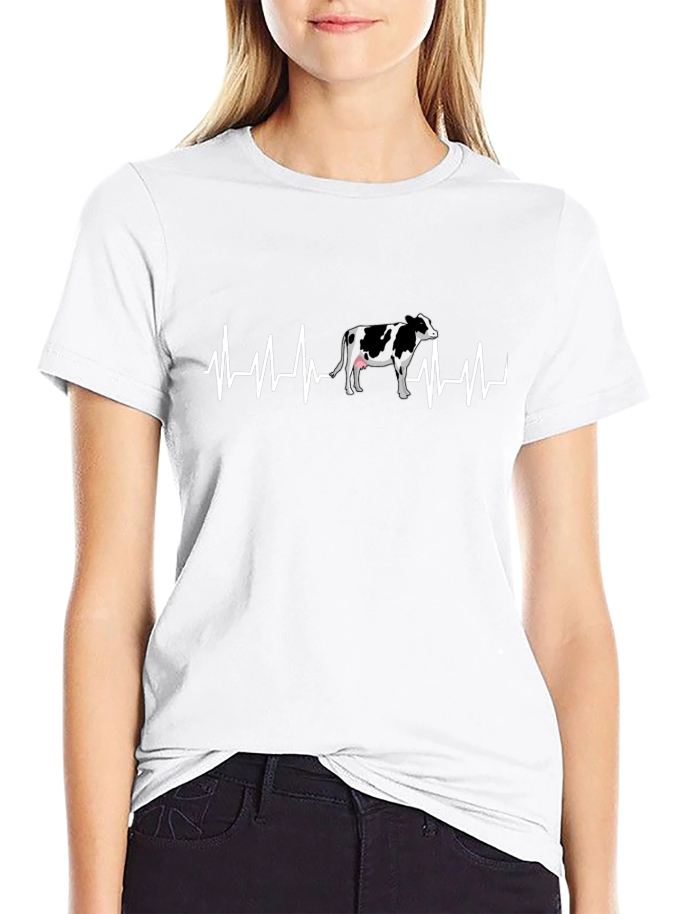 Cow Heartbeat T-Shirt - Black Graphic Tee